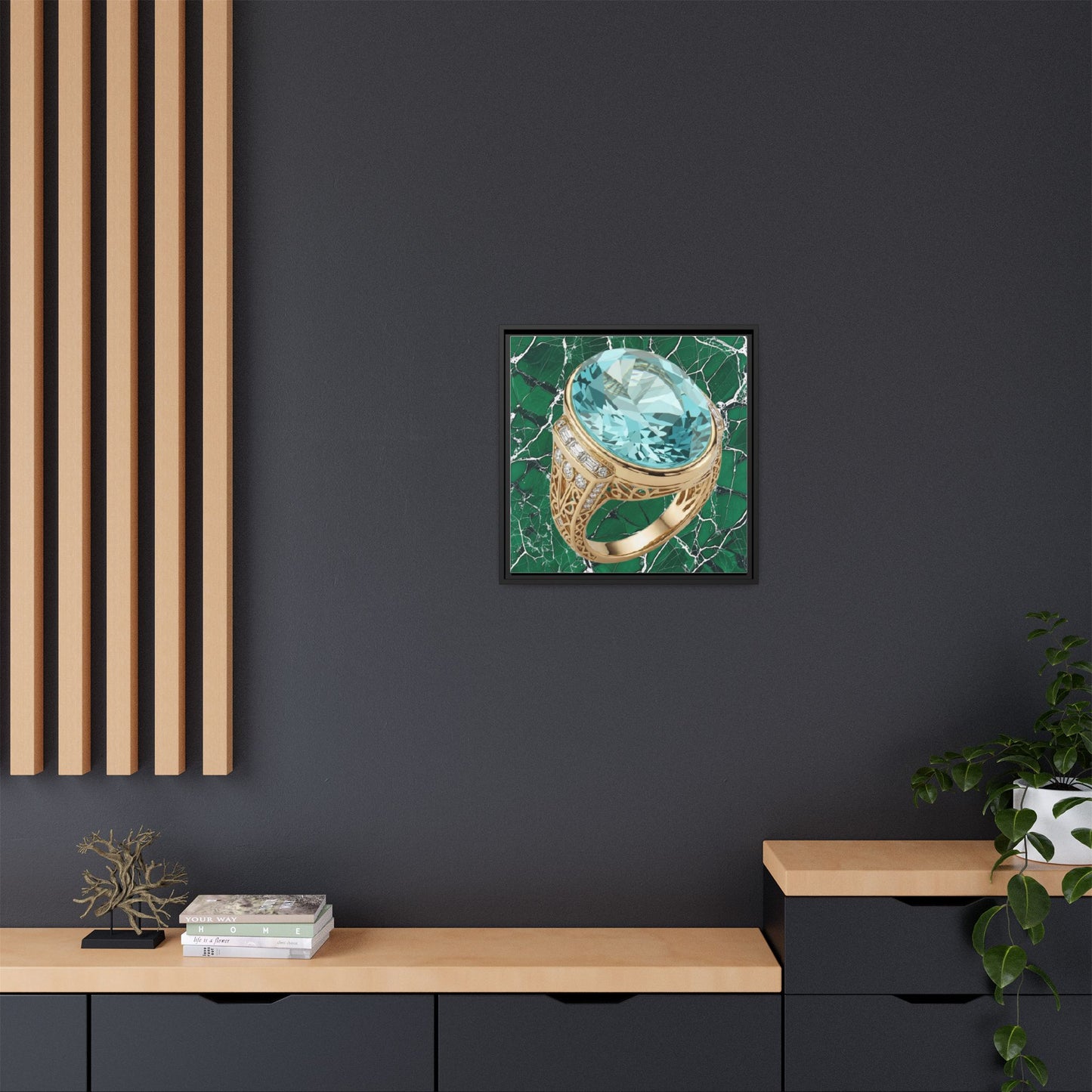 Aquamarine Ring Marble Composition Framed Wall Art
