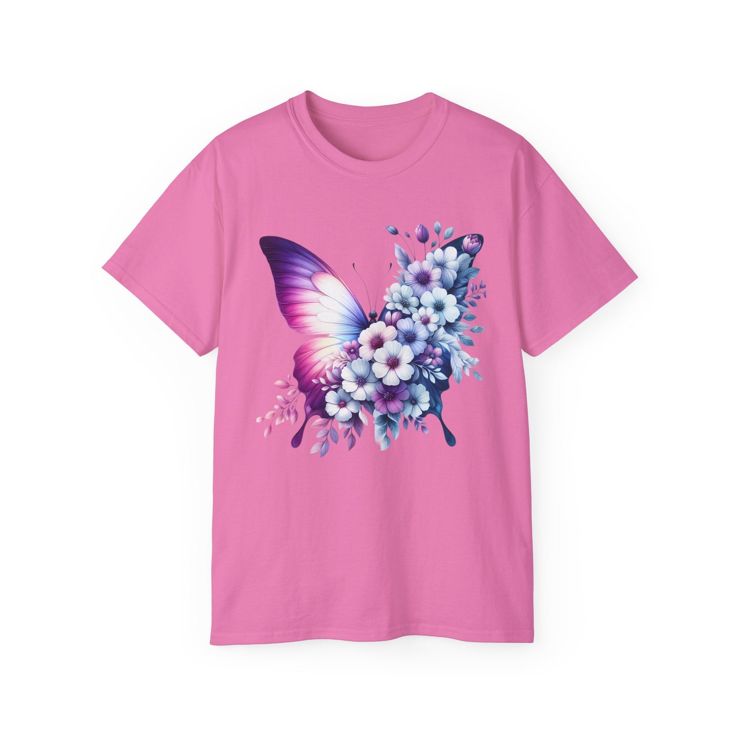 Purple Butterfly Floral Graphic T-Shirt