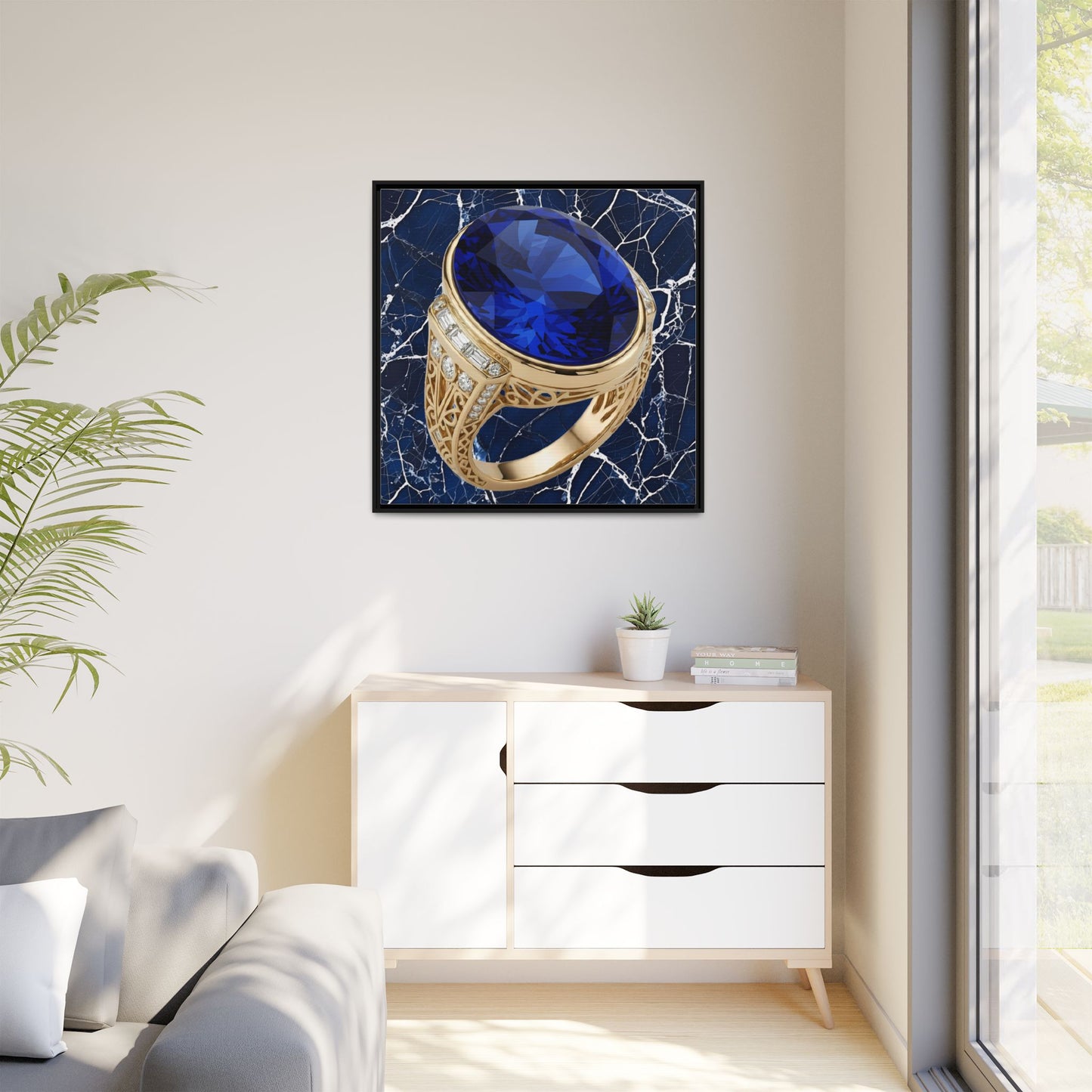 Faceted Sapphire Jewellery Framed Canvas