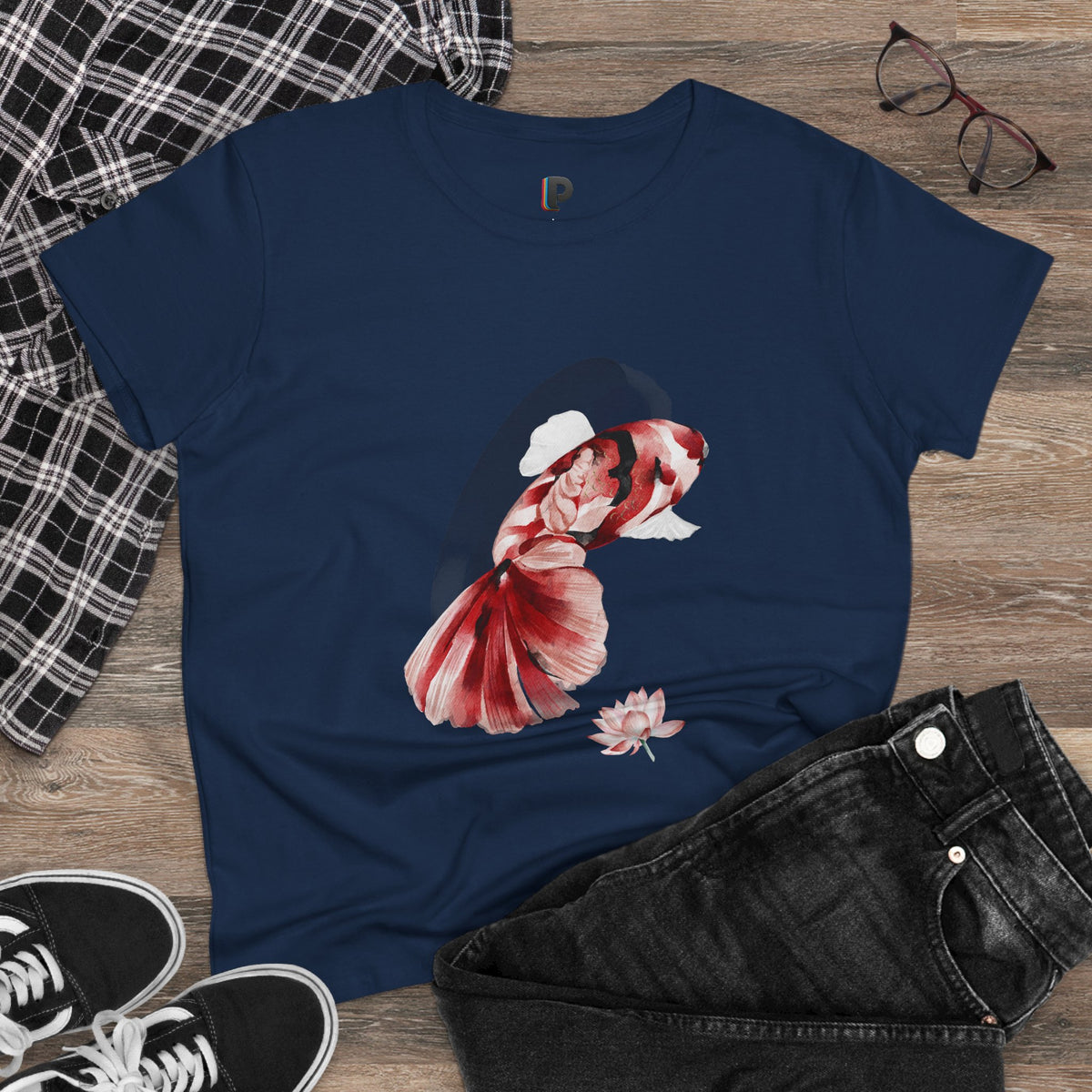 Crimson Betta & Lotus Watercolor Women’s Tee