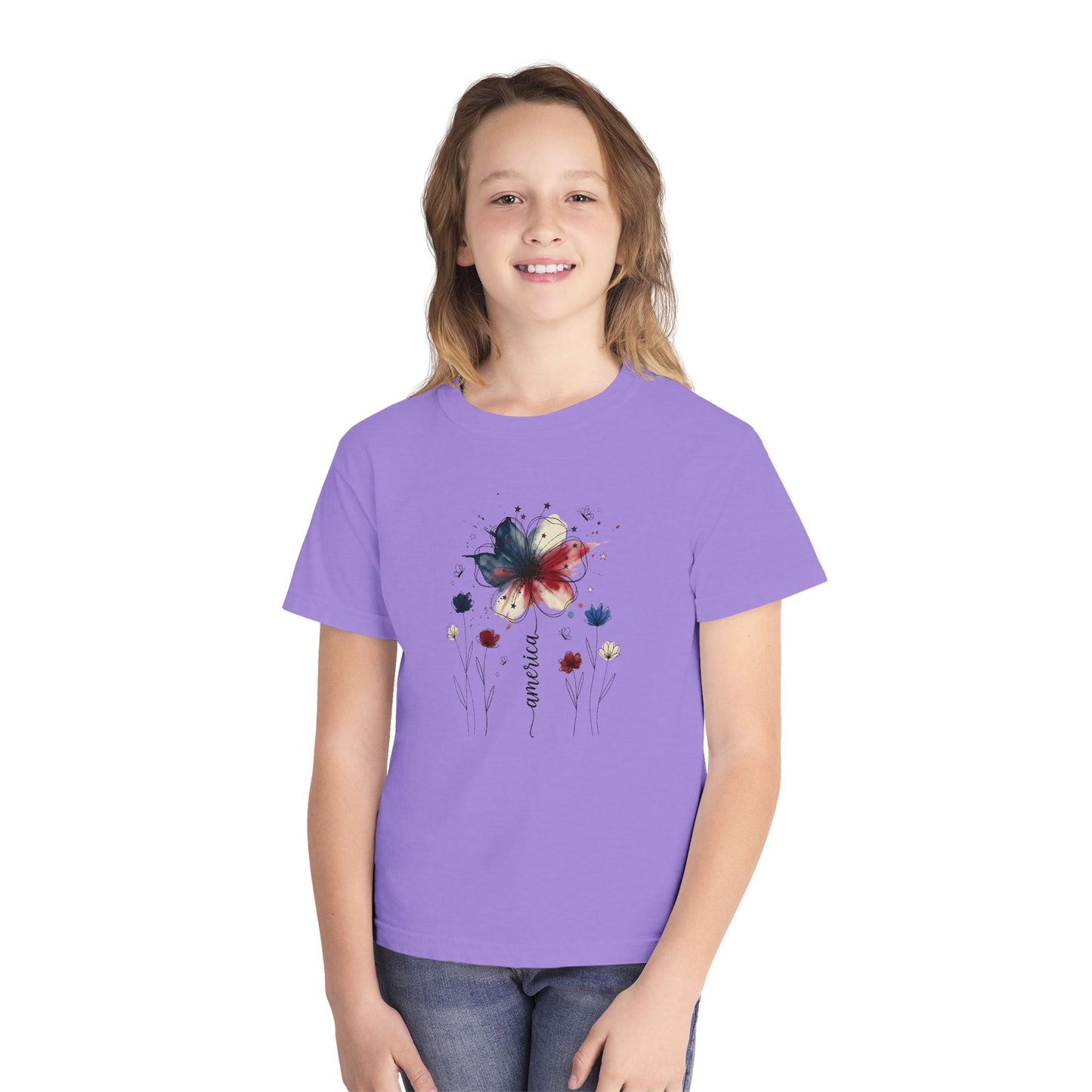 Watercolor Patriotic Butterfly Youth T-Shirt