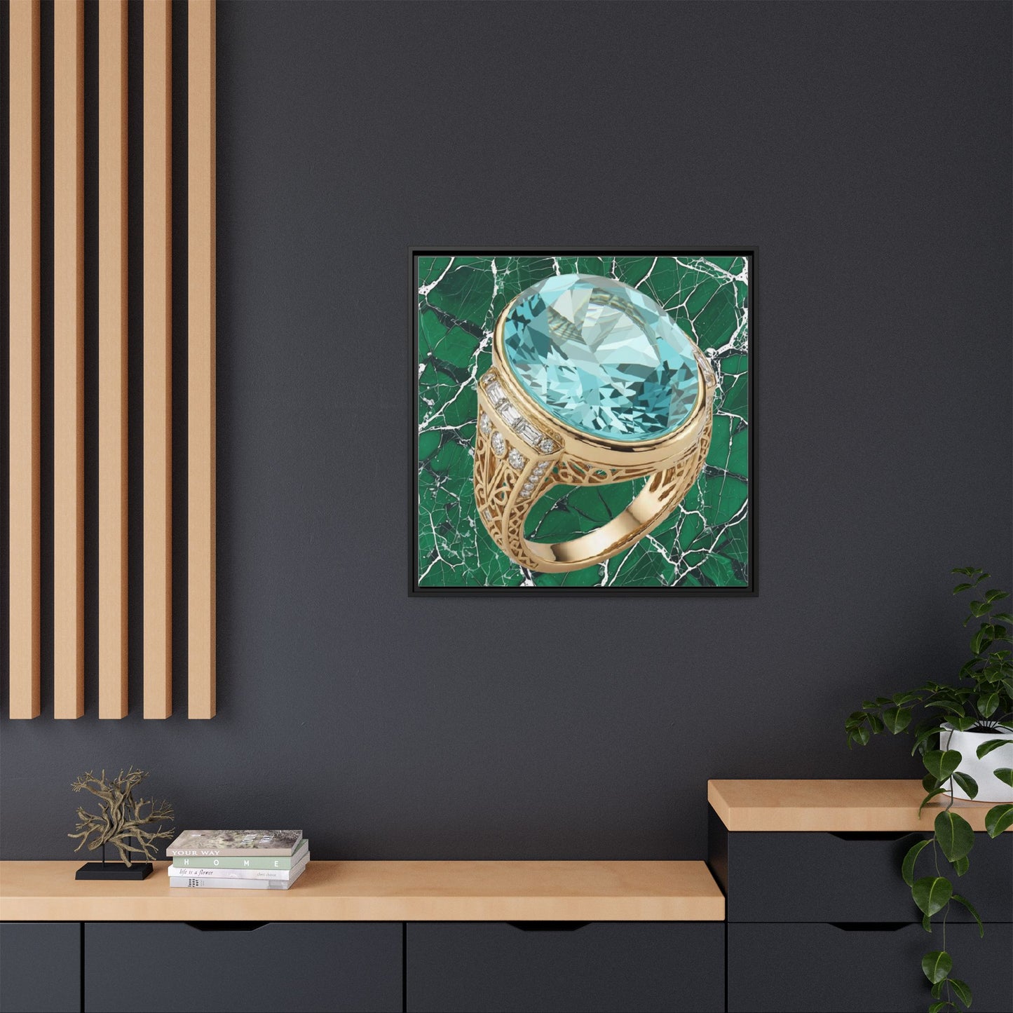 Aquamarine Ring Marble Composition Framed Wall Art