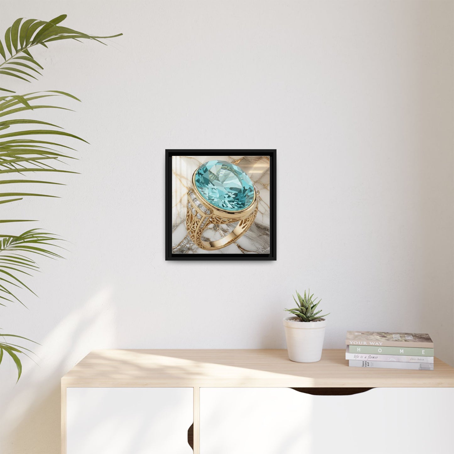 Aquamarine Marble Ring Framed Canvas