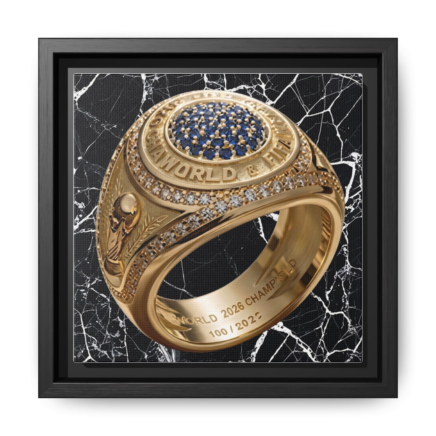 Black Fracture 2026 Football Ring Framed Canvas