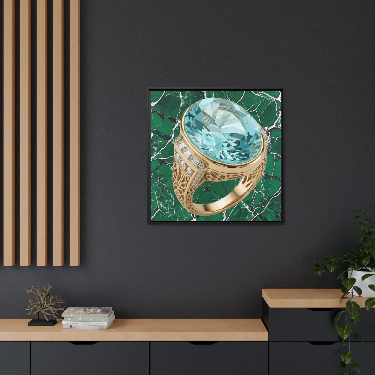Aquamarine Ring Marble Composition Framed Wall Art