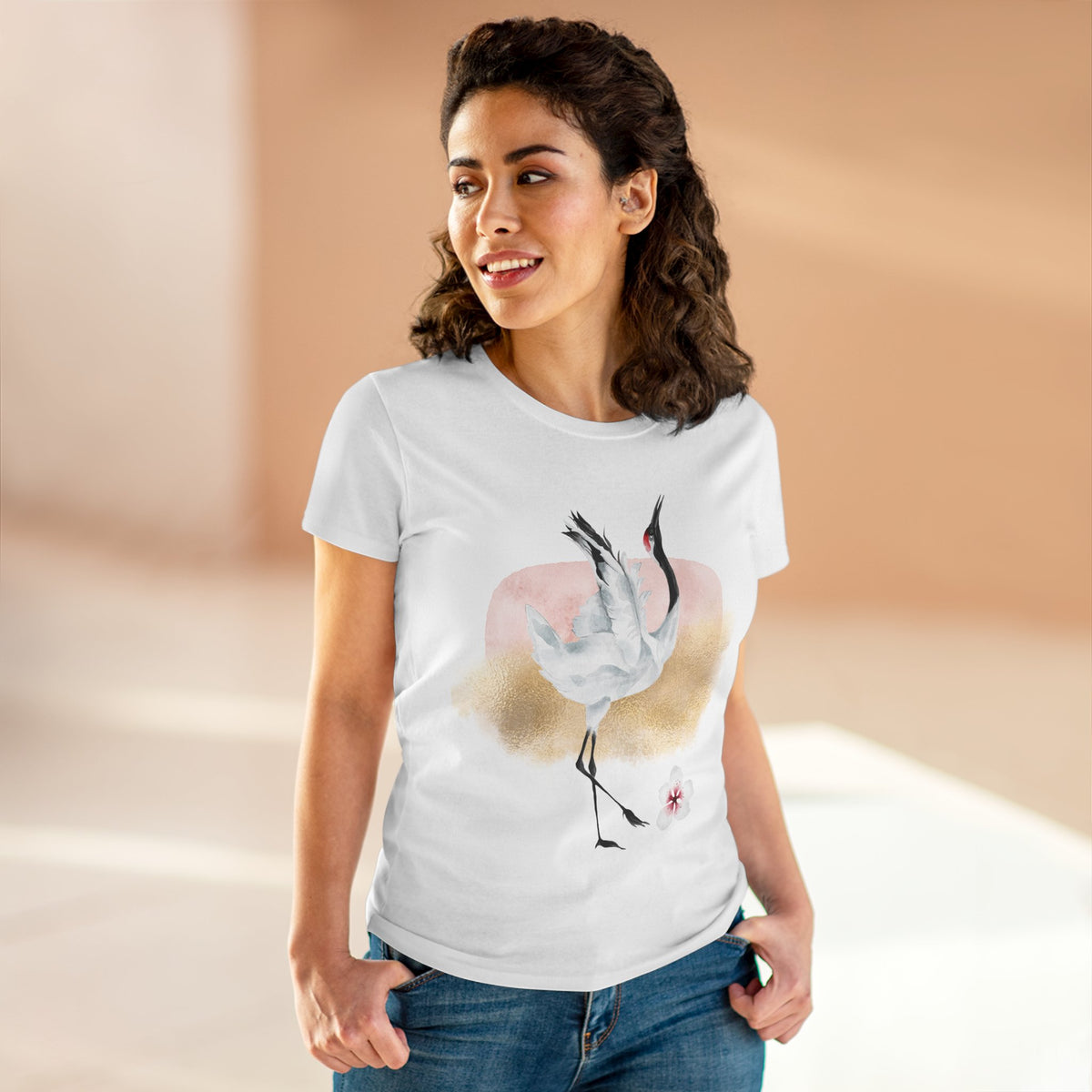 Dancing Red-Crowned Crane Watercolor Women’s Tee
