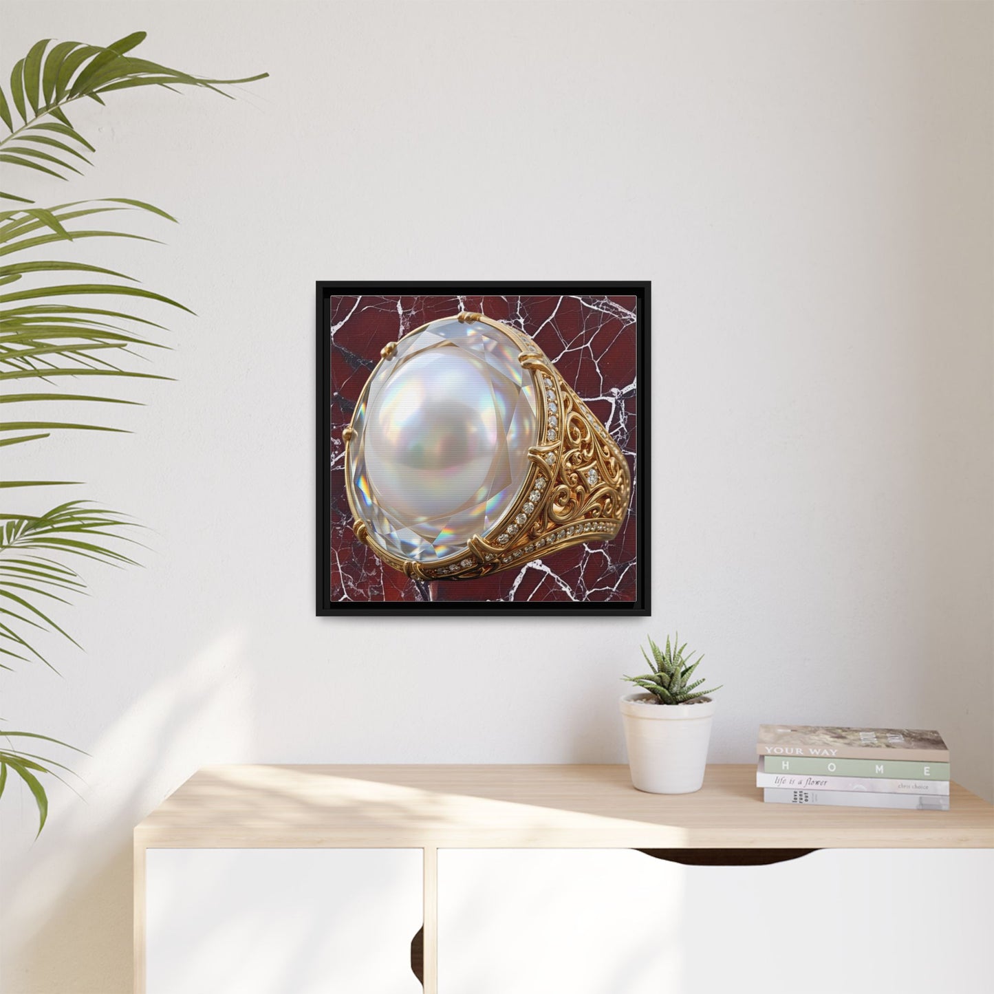 Iridescent Pearl Ring Marble Framed Canvas