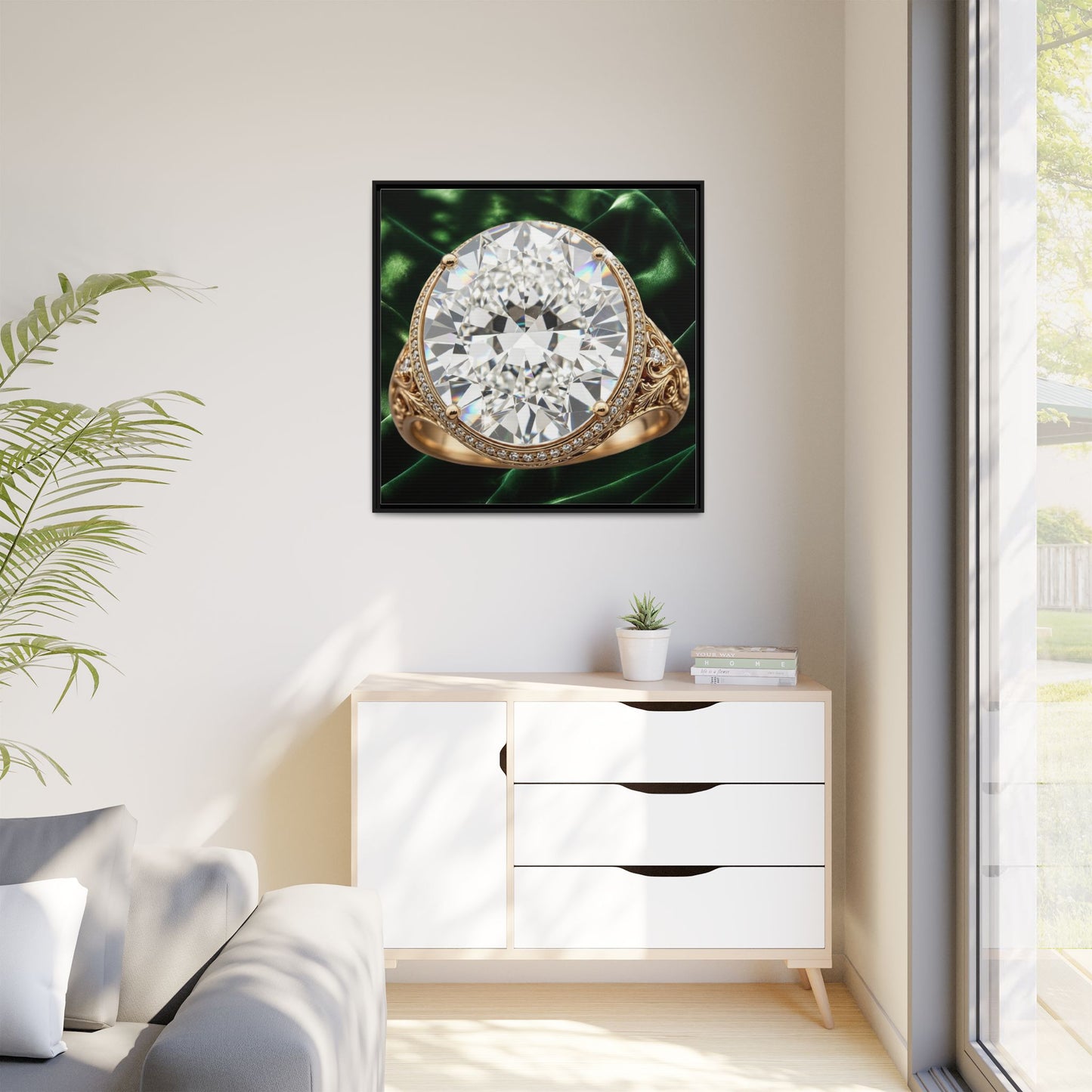 Brilliant Diamond Halo Ring Framed Canvas Art