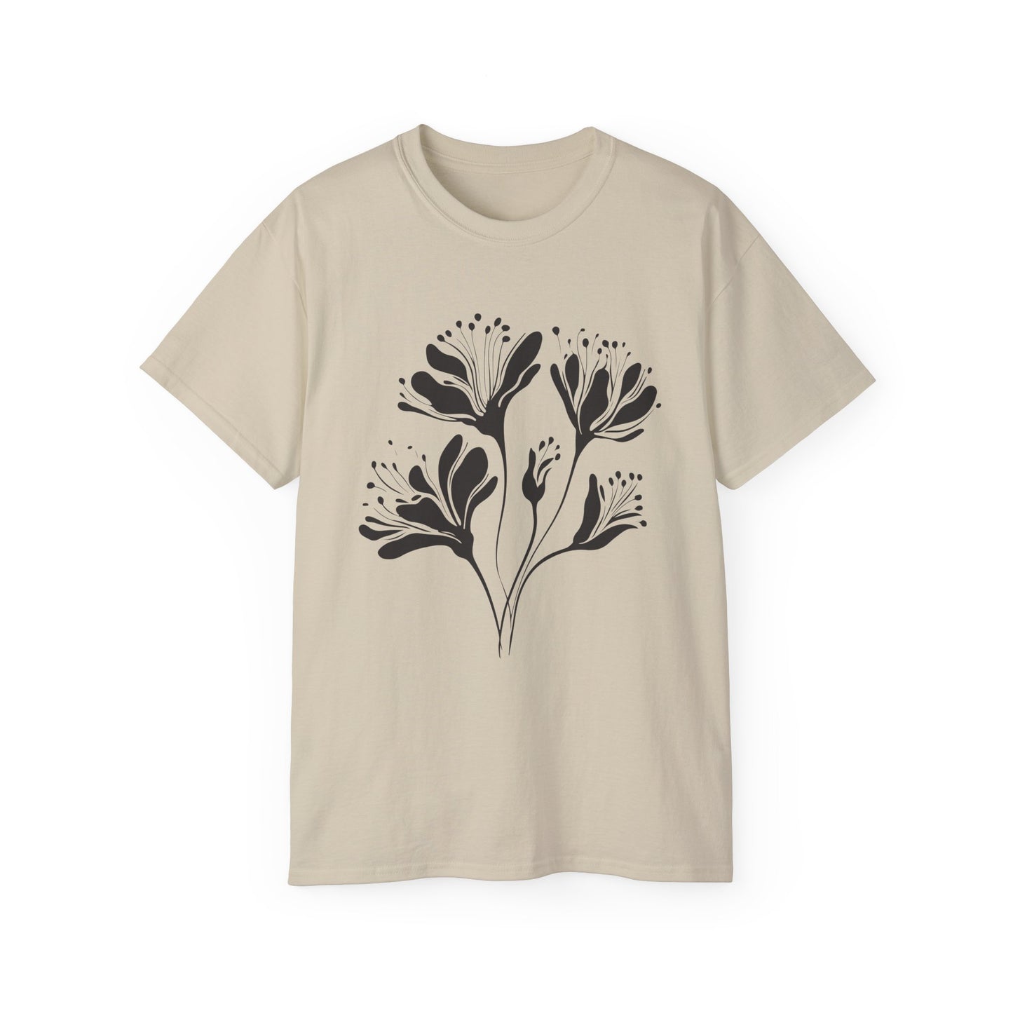Minimal Black Floral Cotton Tee