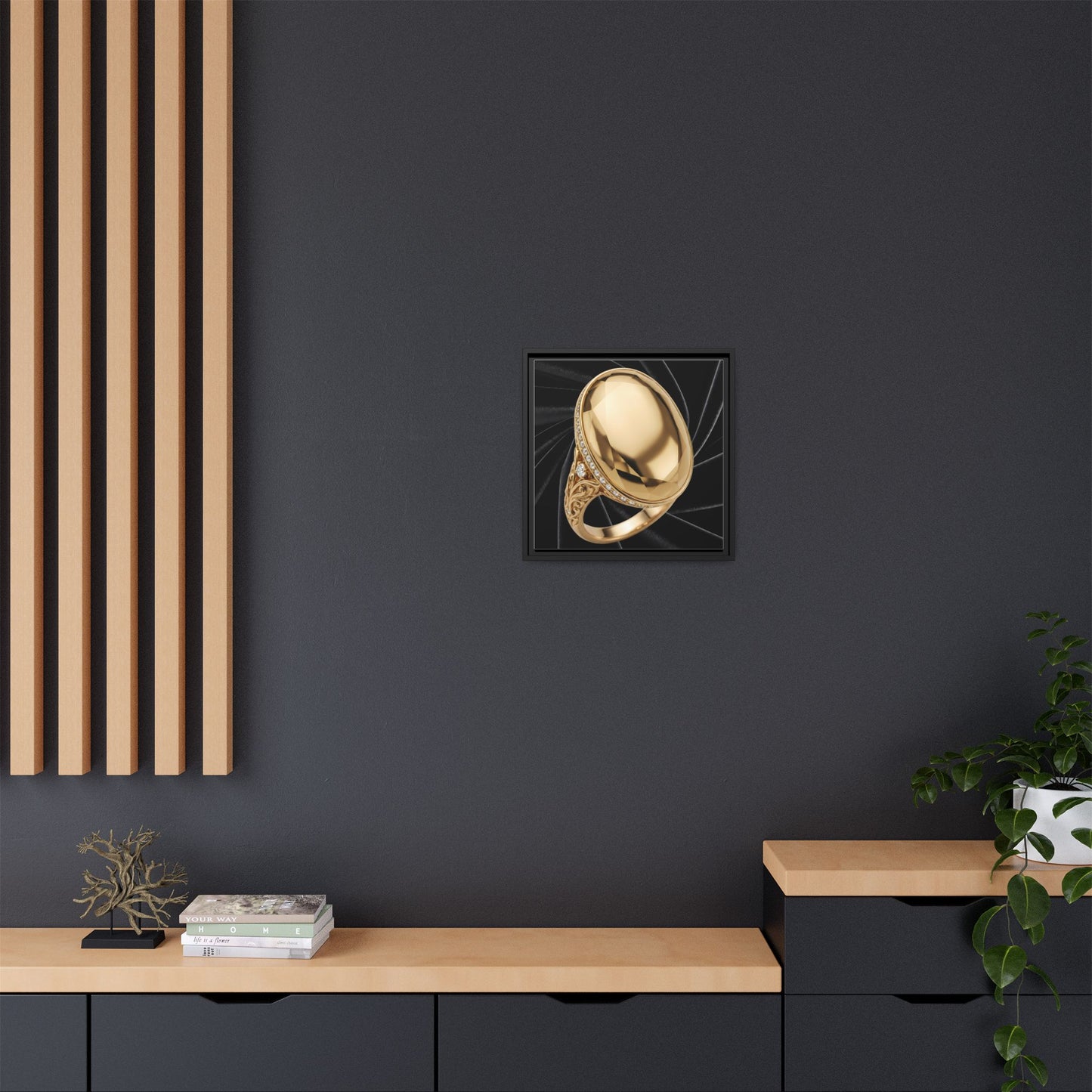 Polished Gold Oval Ring Black Velvet Framed Canvas