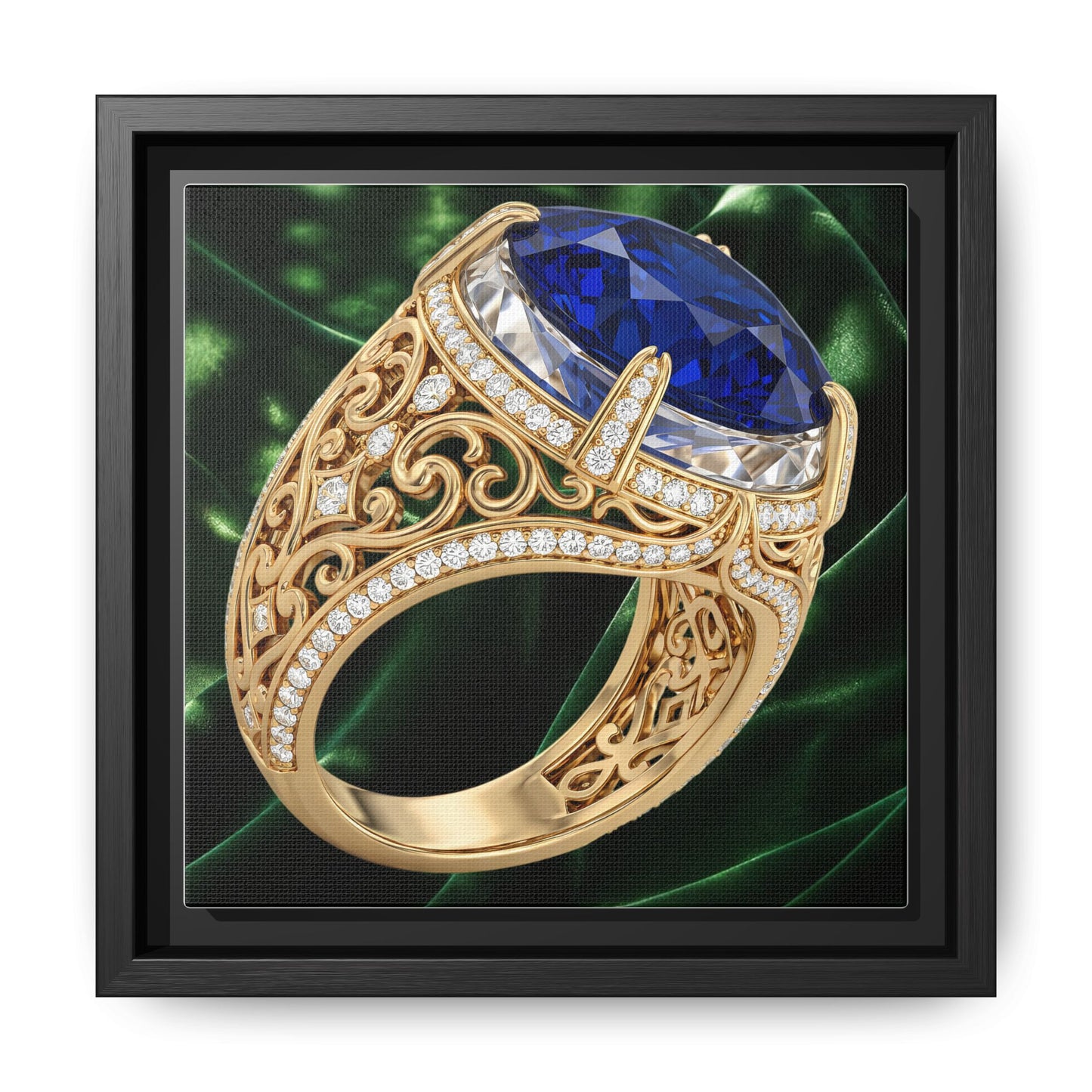 Blue Sapphire Ring in Profile Framed Canvas