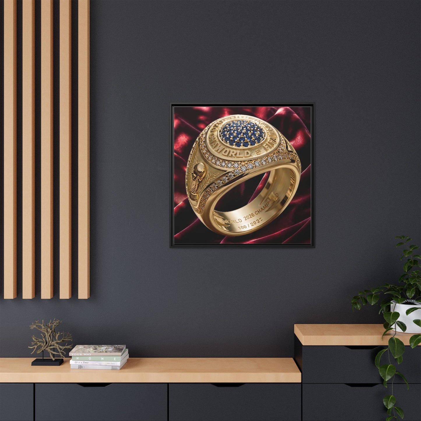 Crimson Velvet 2026 Football Crown Ring Framed Canvas
