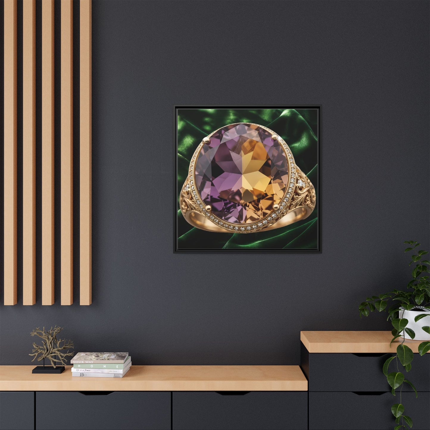 Ametrine Duet in Goldwork Framed Canvas