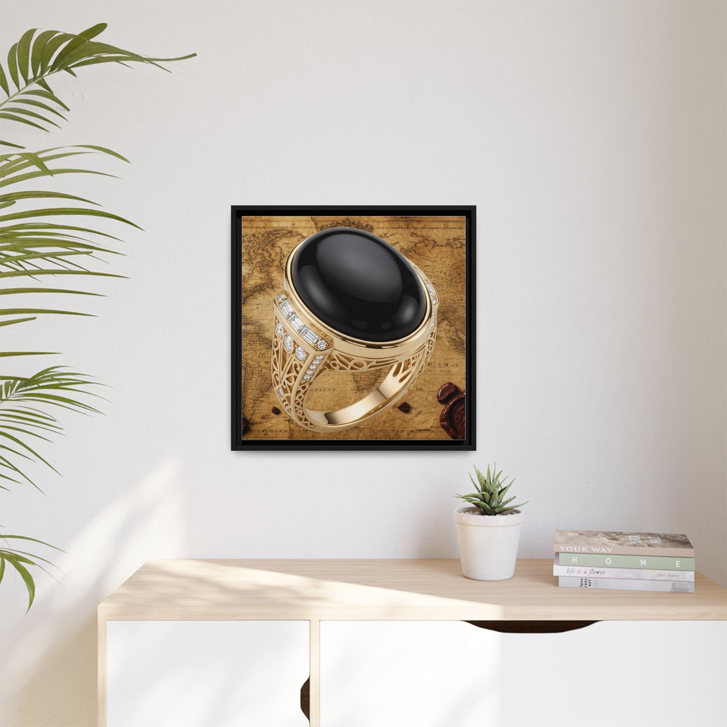 Onyx Ring Vintage Map Framed Canvas