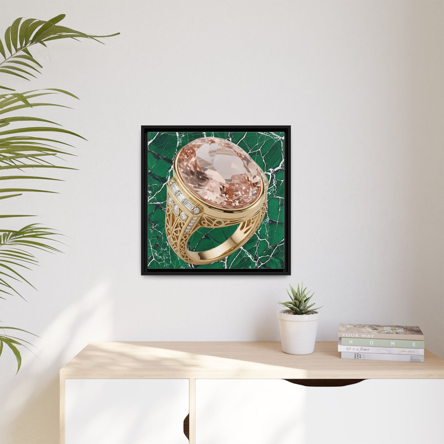 Verdant Morganite Halo Ring Framed Canvas