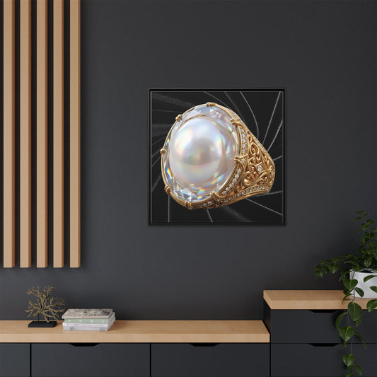 Opalescent Pearl Filigree on Black Velvet Framed Canvas