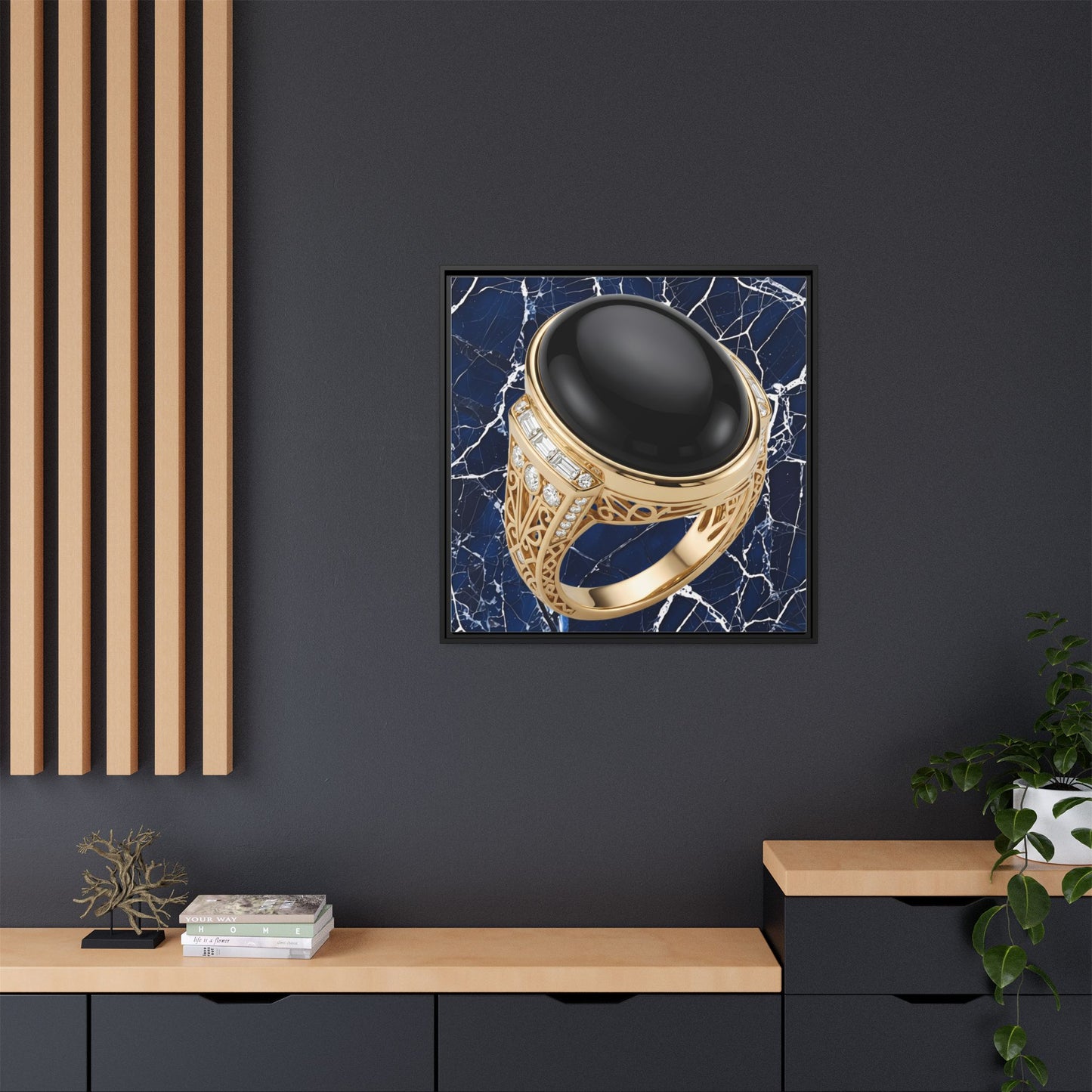 Sable Onyx Marble Ring Framed Canvas