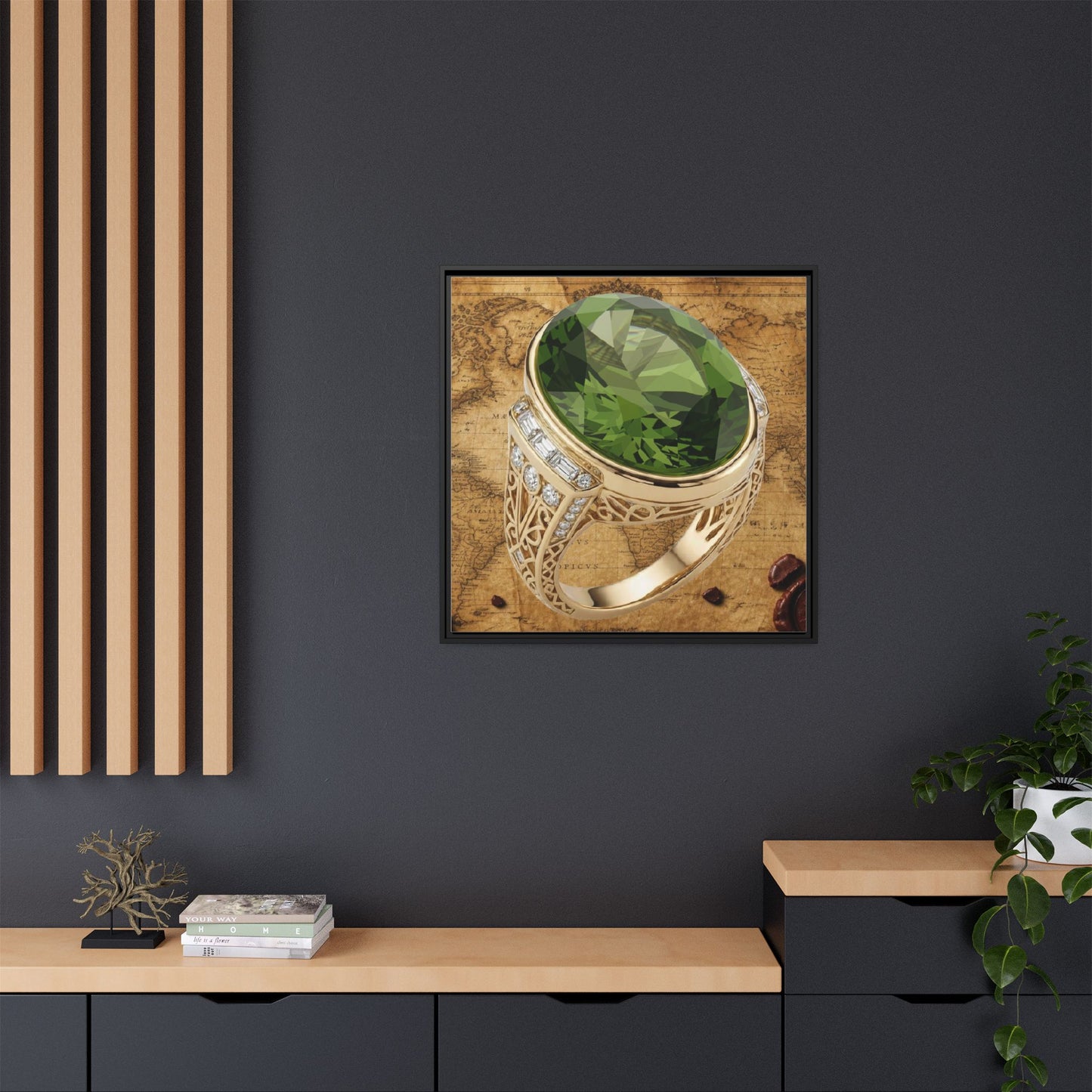 Peridot Ring Illustration Framed Canvas