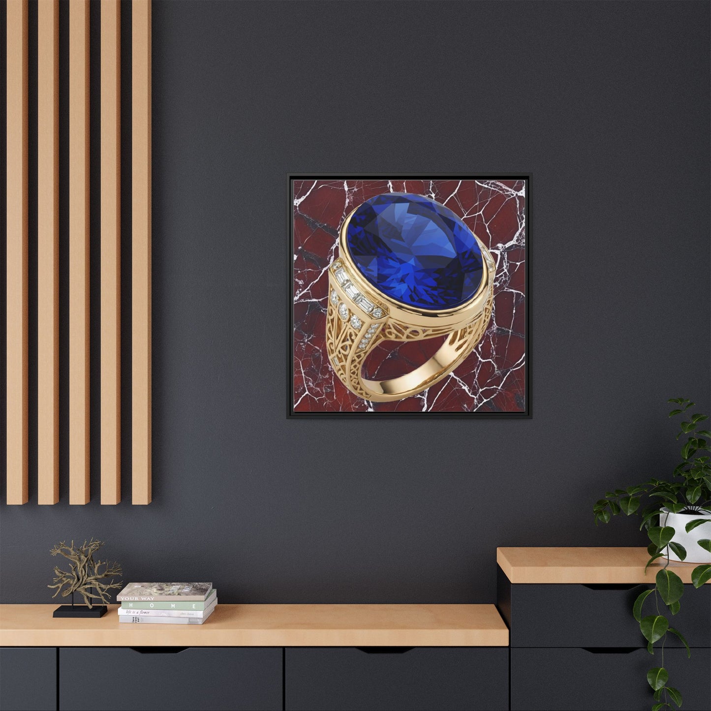 Sapphire Ring Marble Pattern Framed Canvas