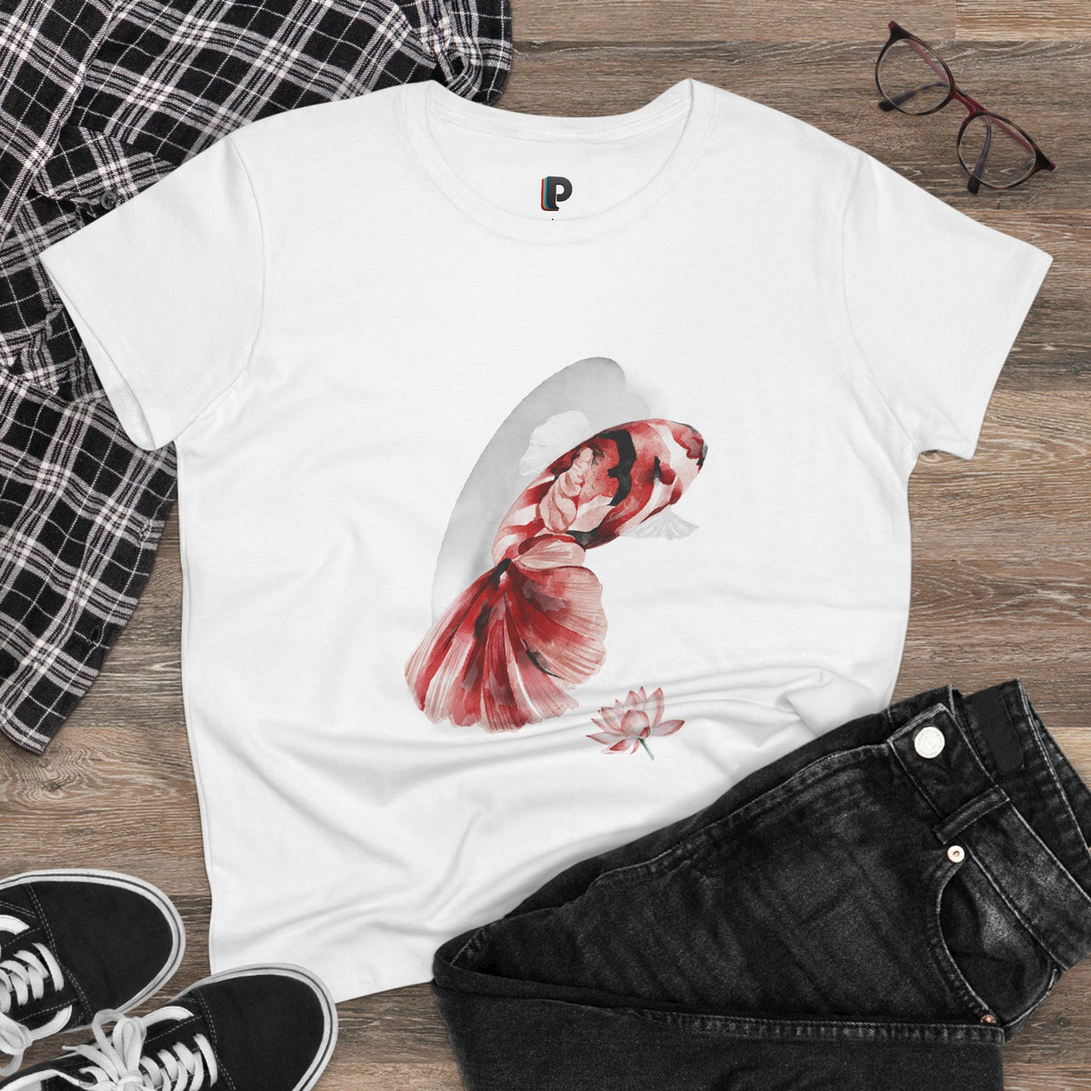 Crimson Betta & Lotus Watercolor Women’s Tee