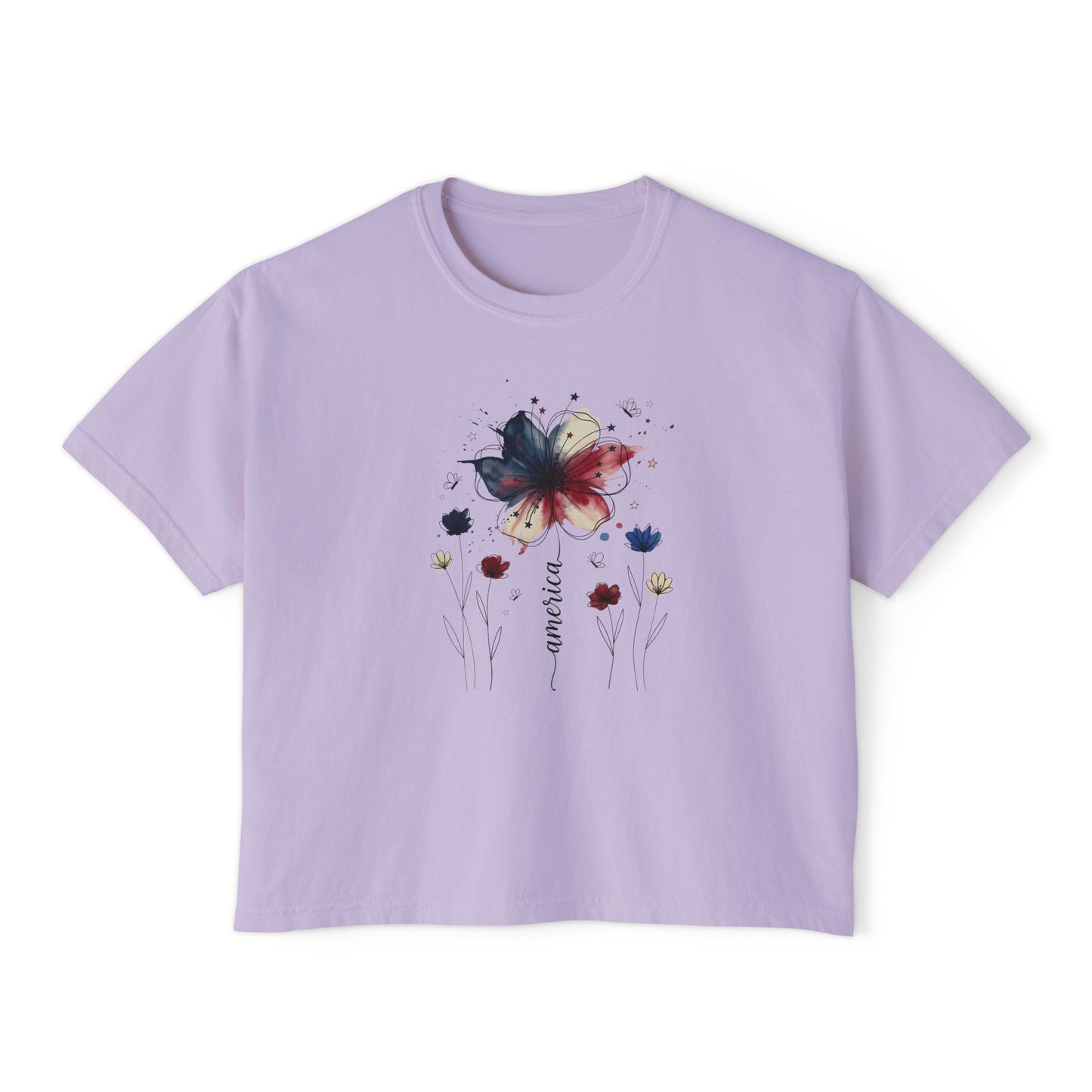 Watercolor America Butterfly Boxy Tee