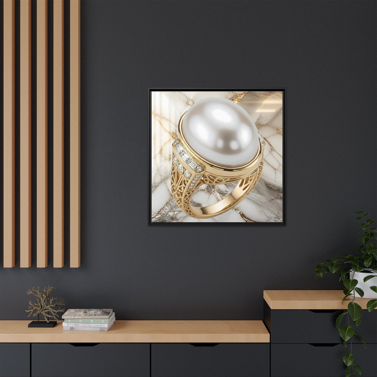 Pearl Ring Marble Surface Framed Canvas