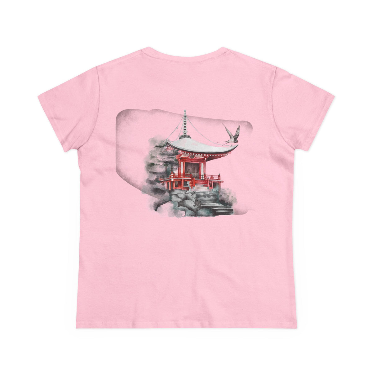 Watercolor Red Pagoda Back Print Women’s Tee