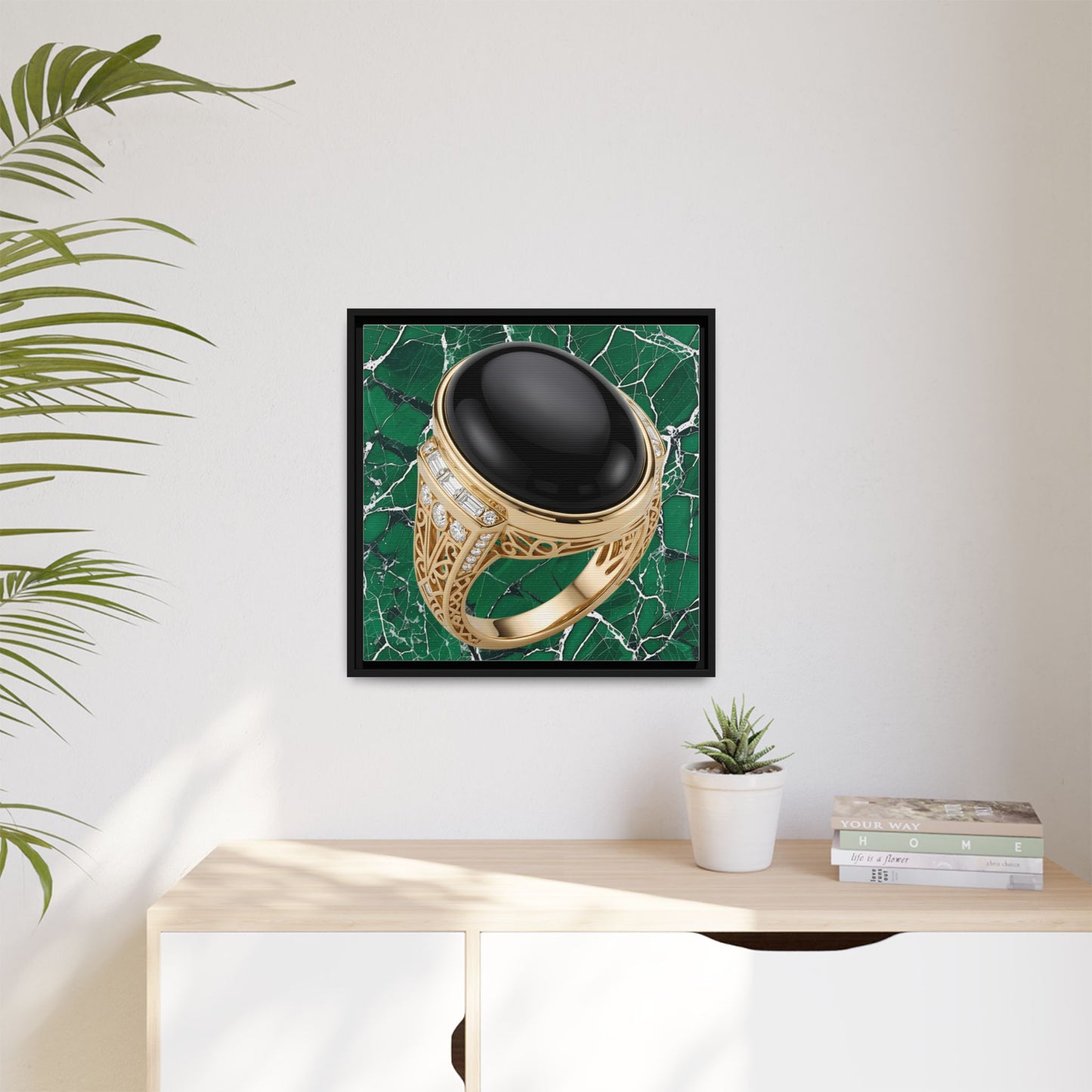 Emerald Vein Onyx Ring Framed Canvas