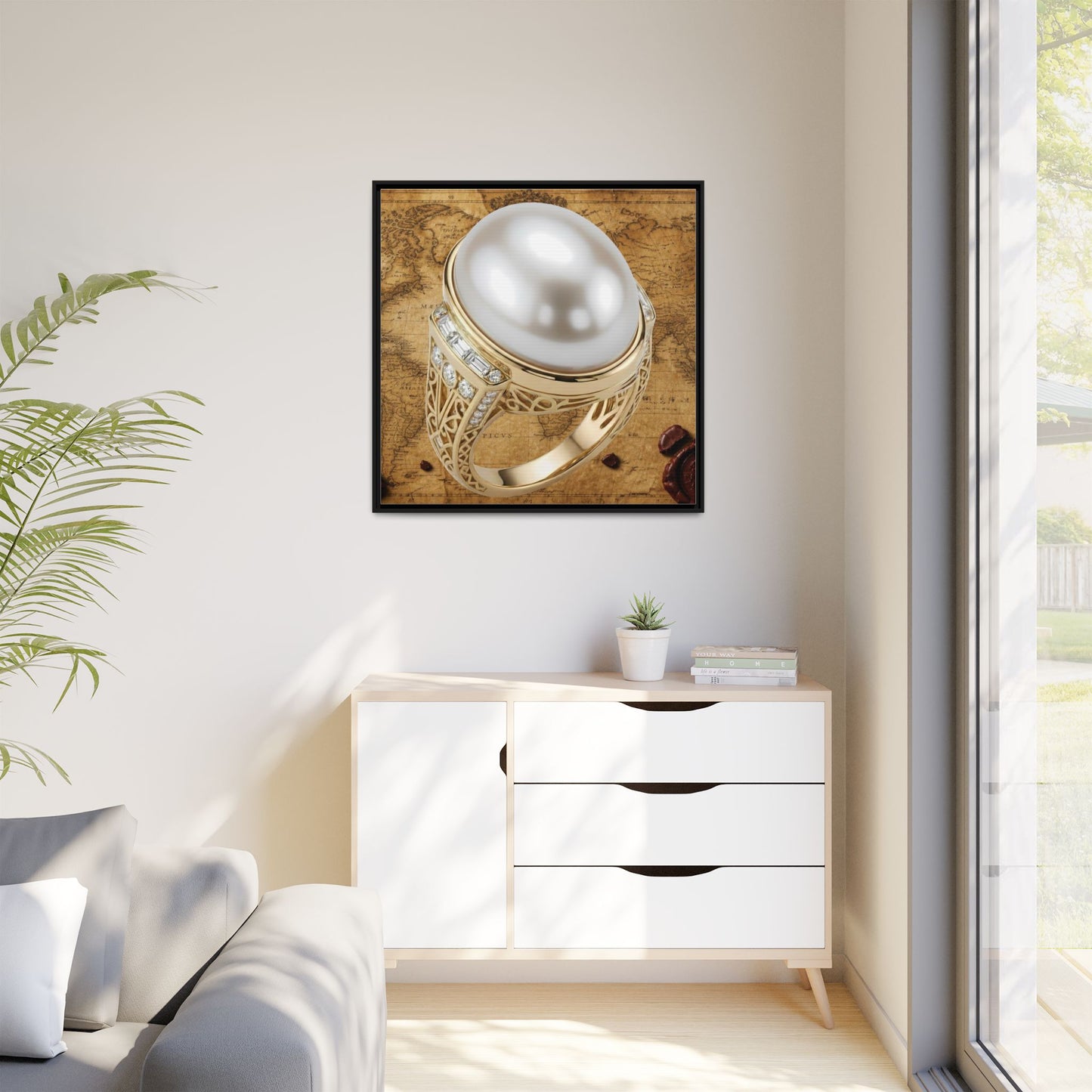 Oval Pearl Ring Framed Canvas