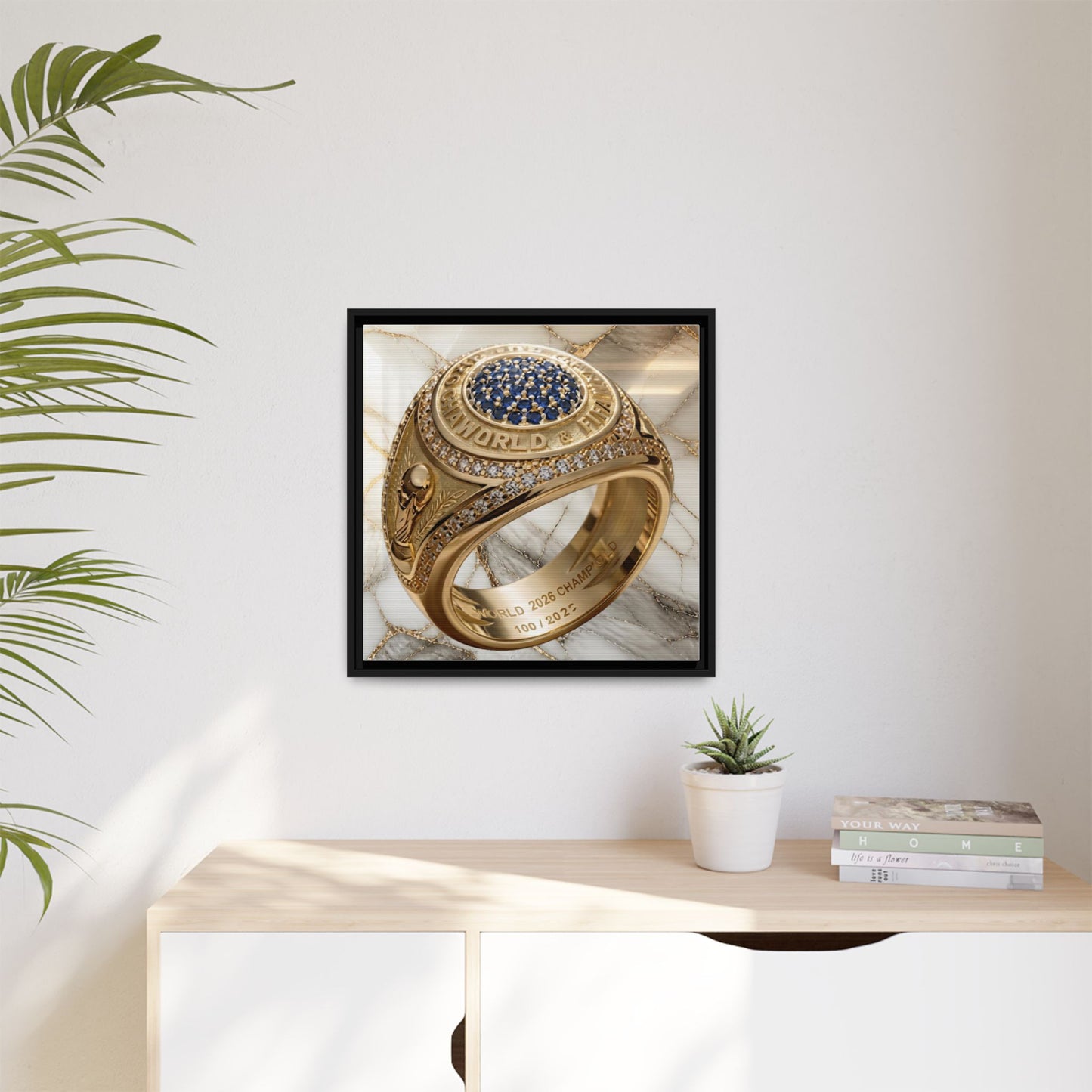 2026 Football Ring Veined Marble Framed Canvas