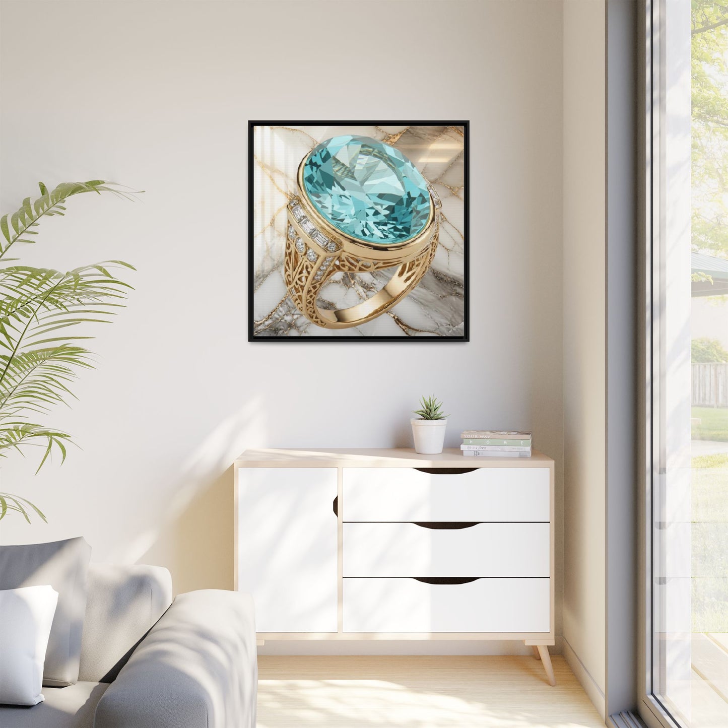 Aquamarine Marble Ring Framed Canvas