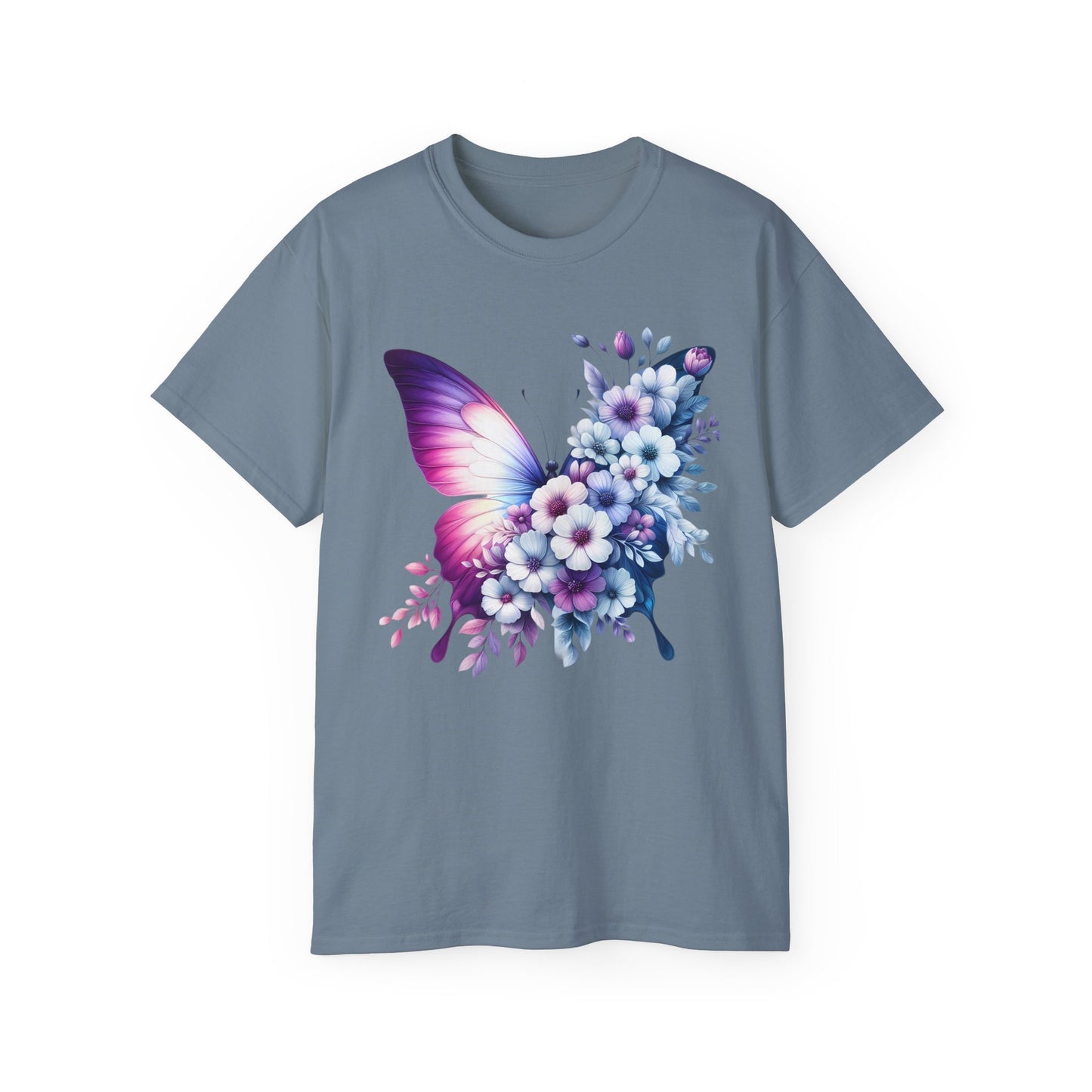 Purple Butterfly Floral Graphic T-Shirt