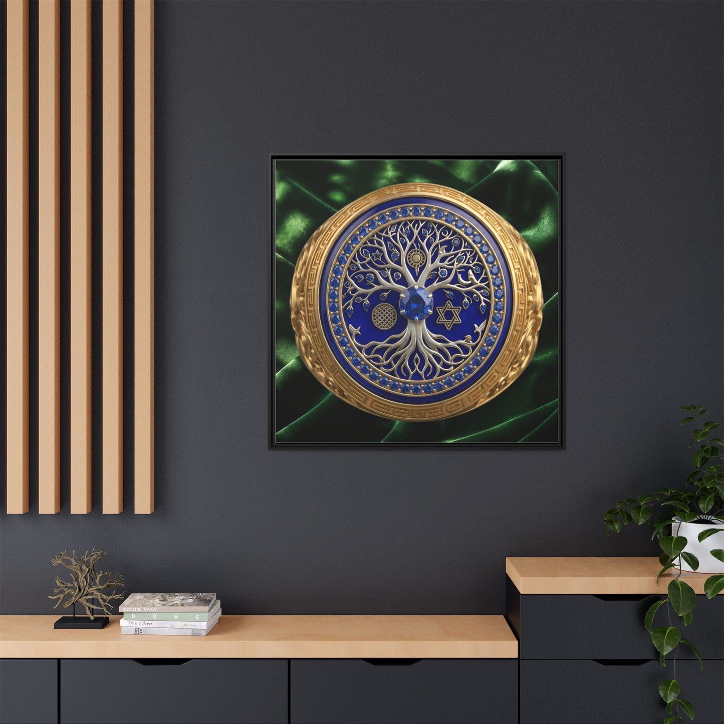 Sapphire Tree of Life Medallion Emerald Satin Canvas