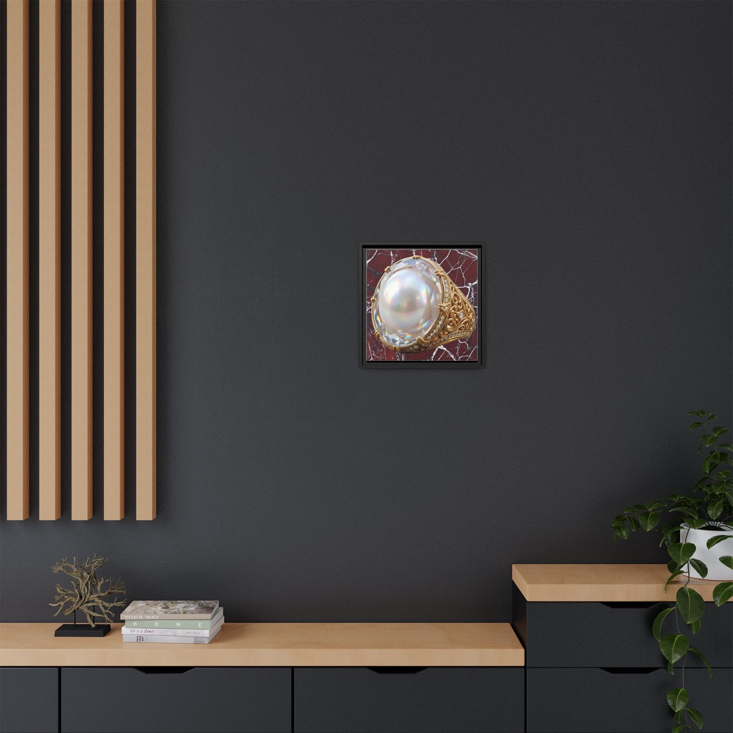 Iridescent Pearl Ring Marble Framed Canvas