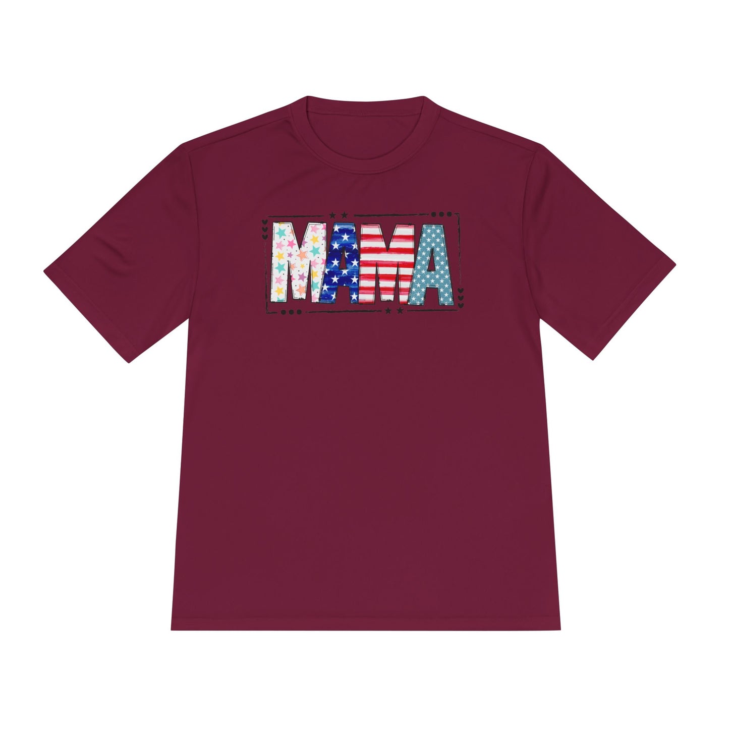 MAMA Patriotic Graphic Tee — USA Flag & Stars Moisture-Wicking Shirt