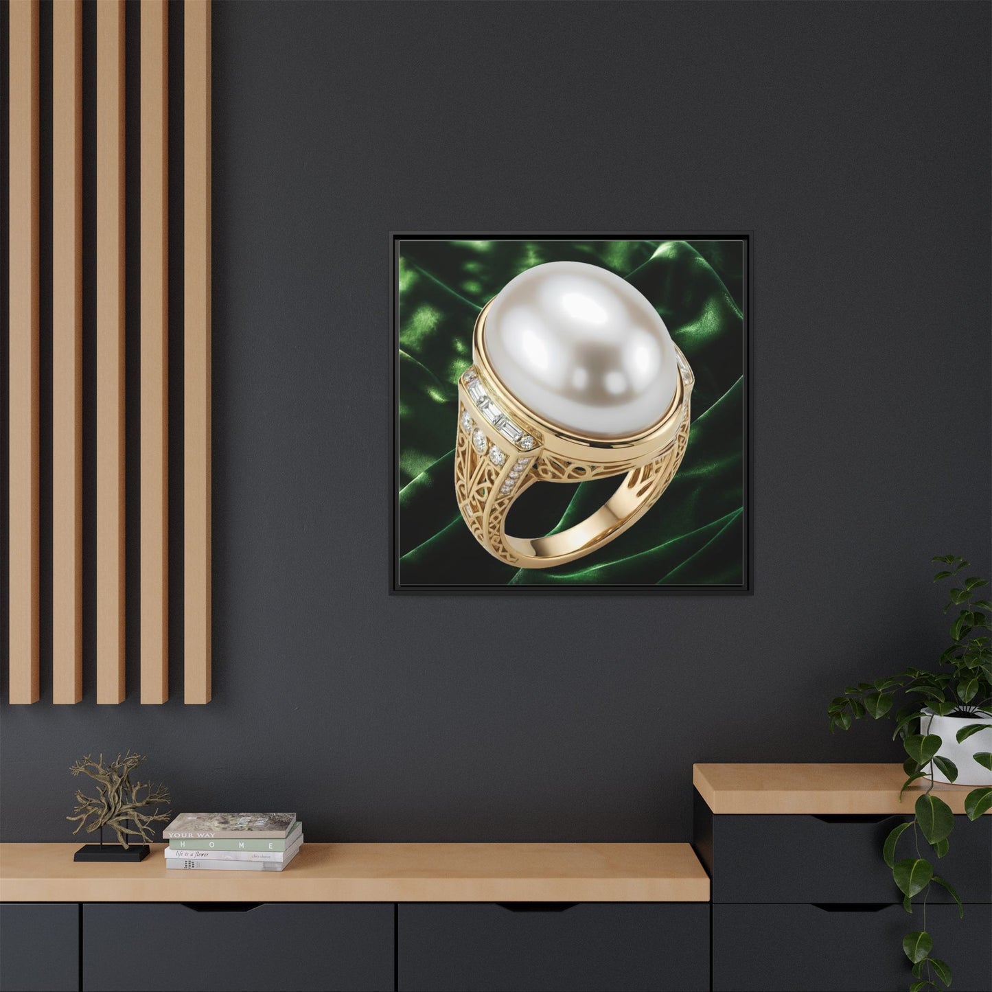 Luminous Pearl Emerald Satin Ring Canvas