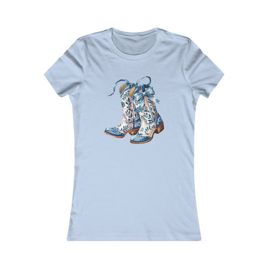 Blue Floral Cowboy Boots Women's Tee