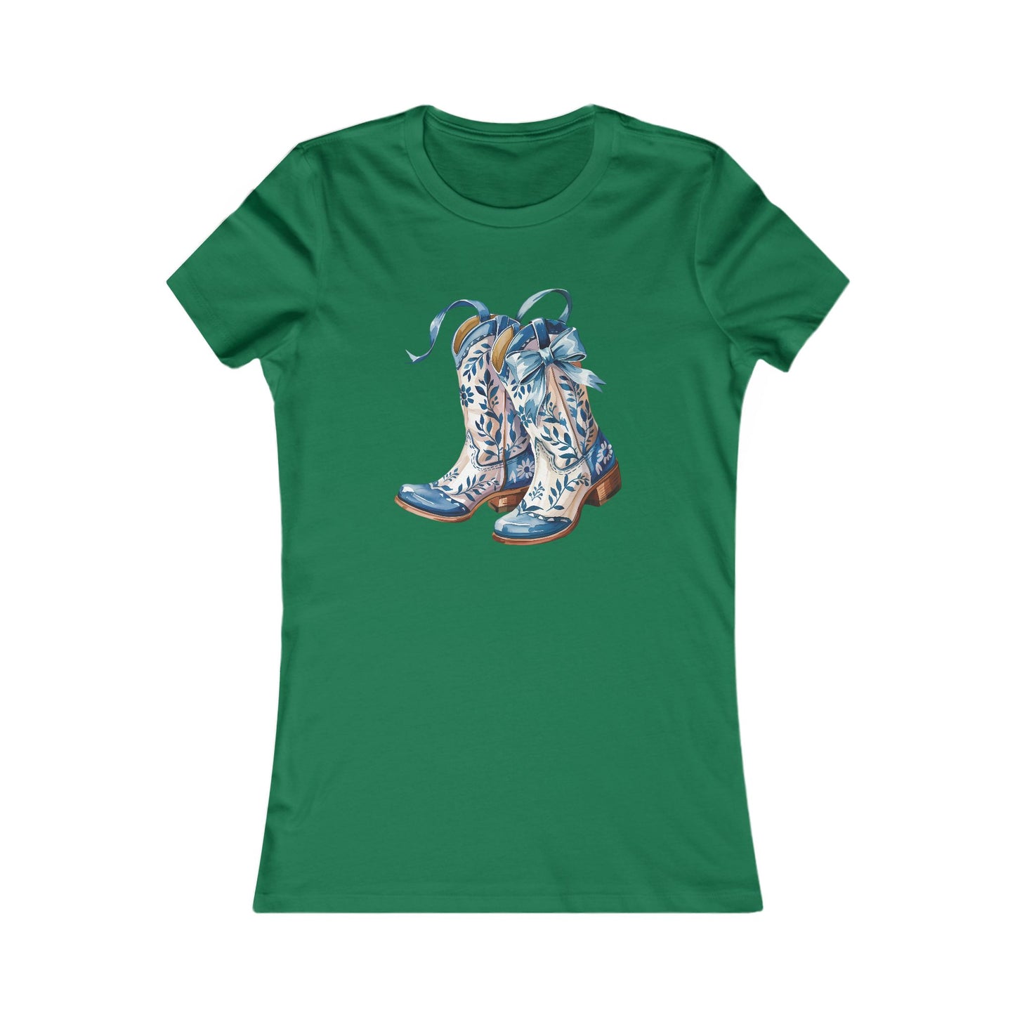 Blue Floral Cowboy Boots Women's Tee