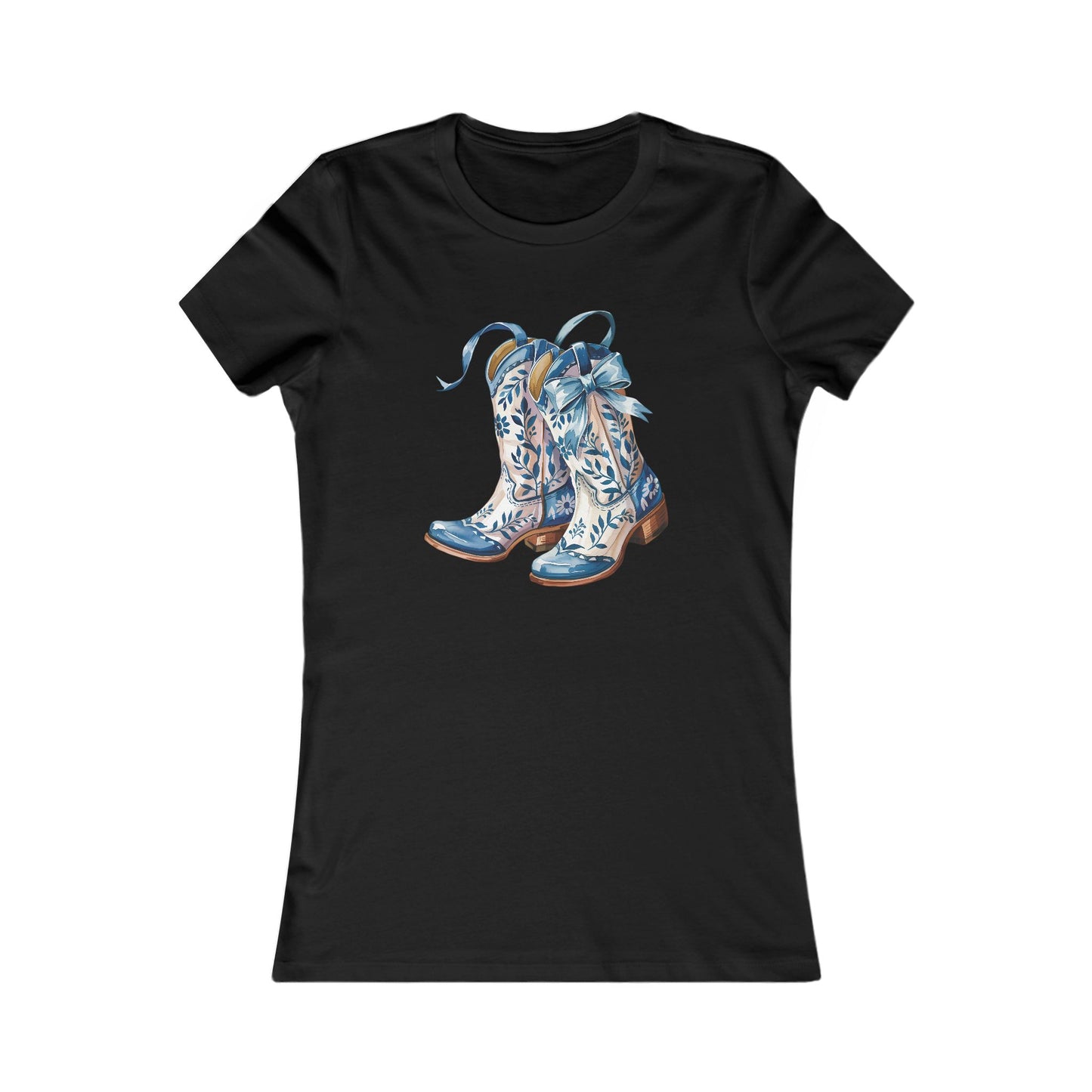 Blue Floral Cowboy Boots Women's Tee