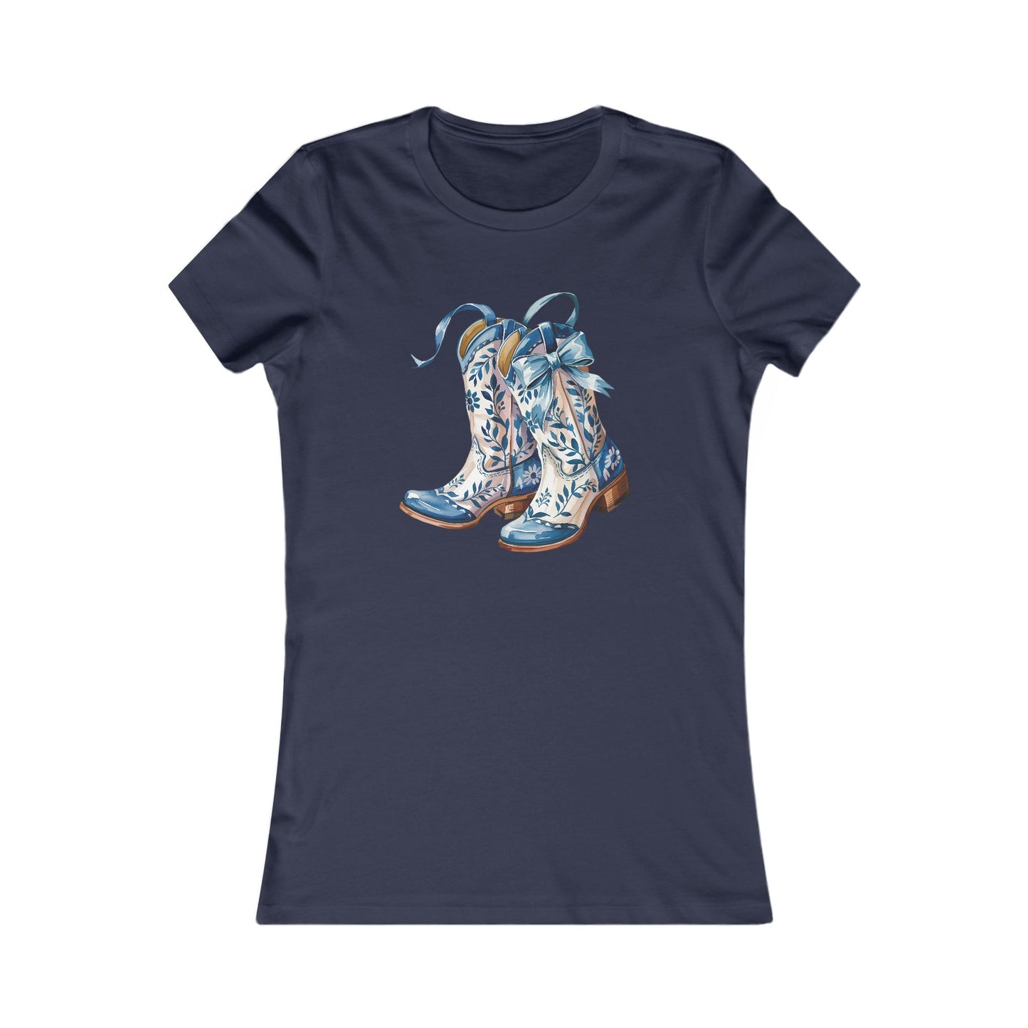 Blue Floral Cowboy Boots Women's Tee