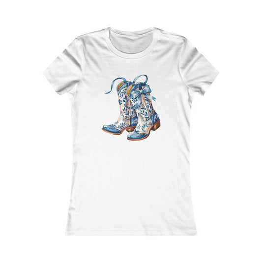 Blue Floral Cowboy Boots Women's Tee