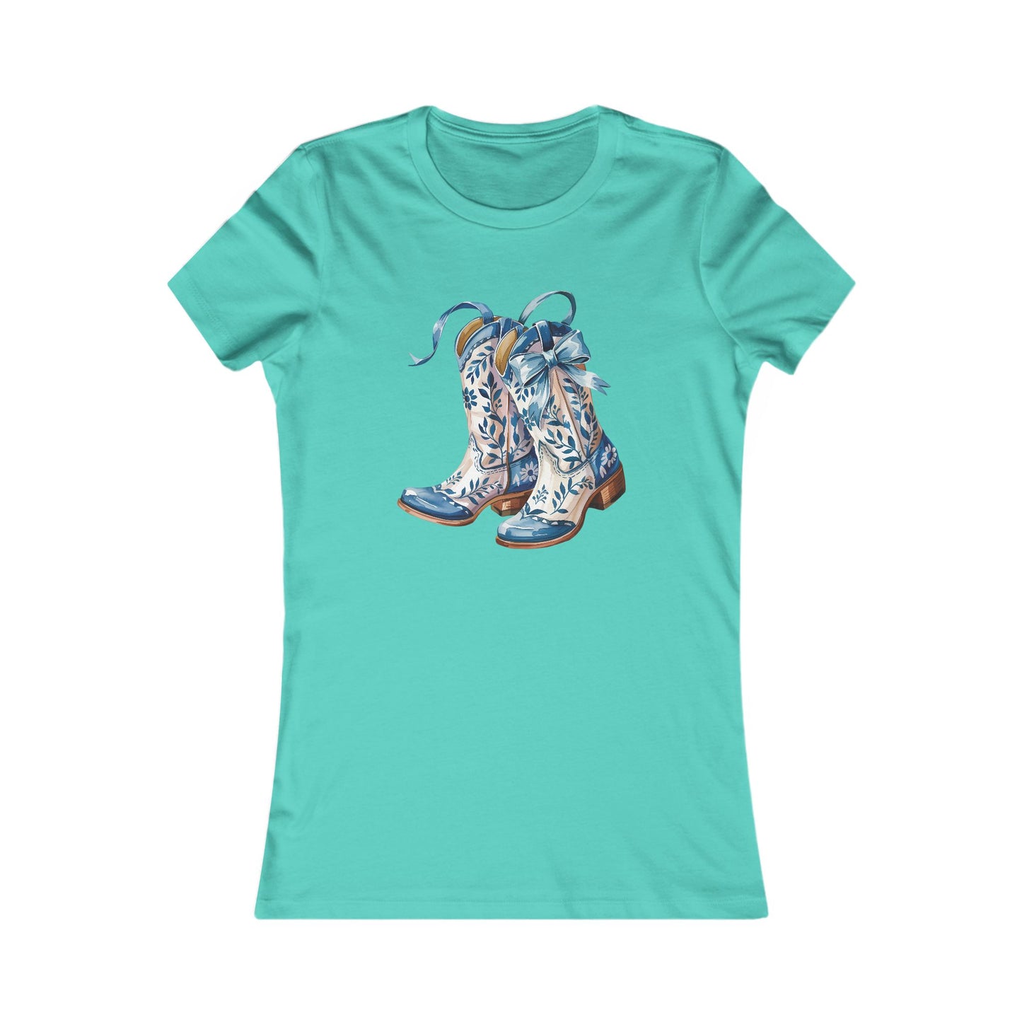 Blue Floral Cowboy Boots Women's Tee