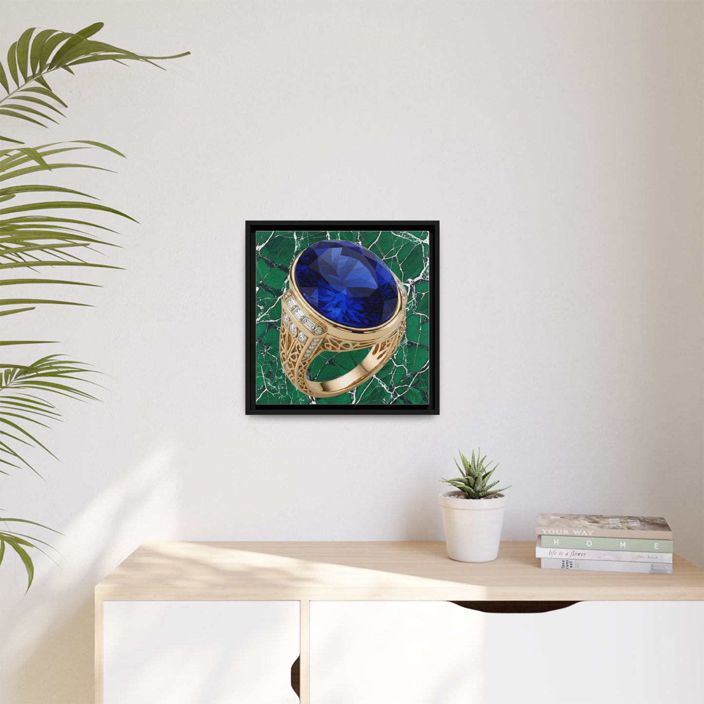 Marble Mosaic Sapphire Ring Framed Canvas