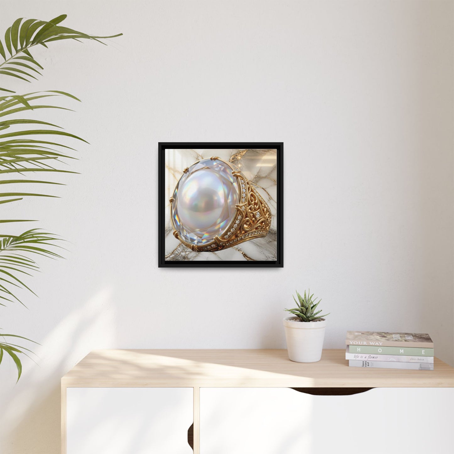 Iridescent Pearl Marble Ring Framed Canvas