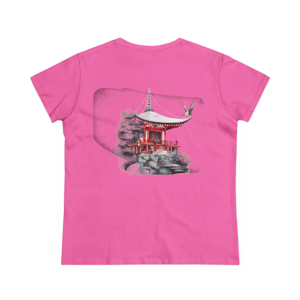 Watercolor Red Pagoda Back Print Women’s Tee