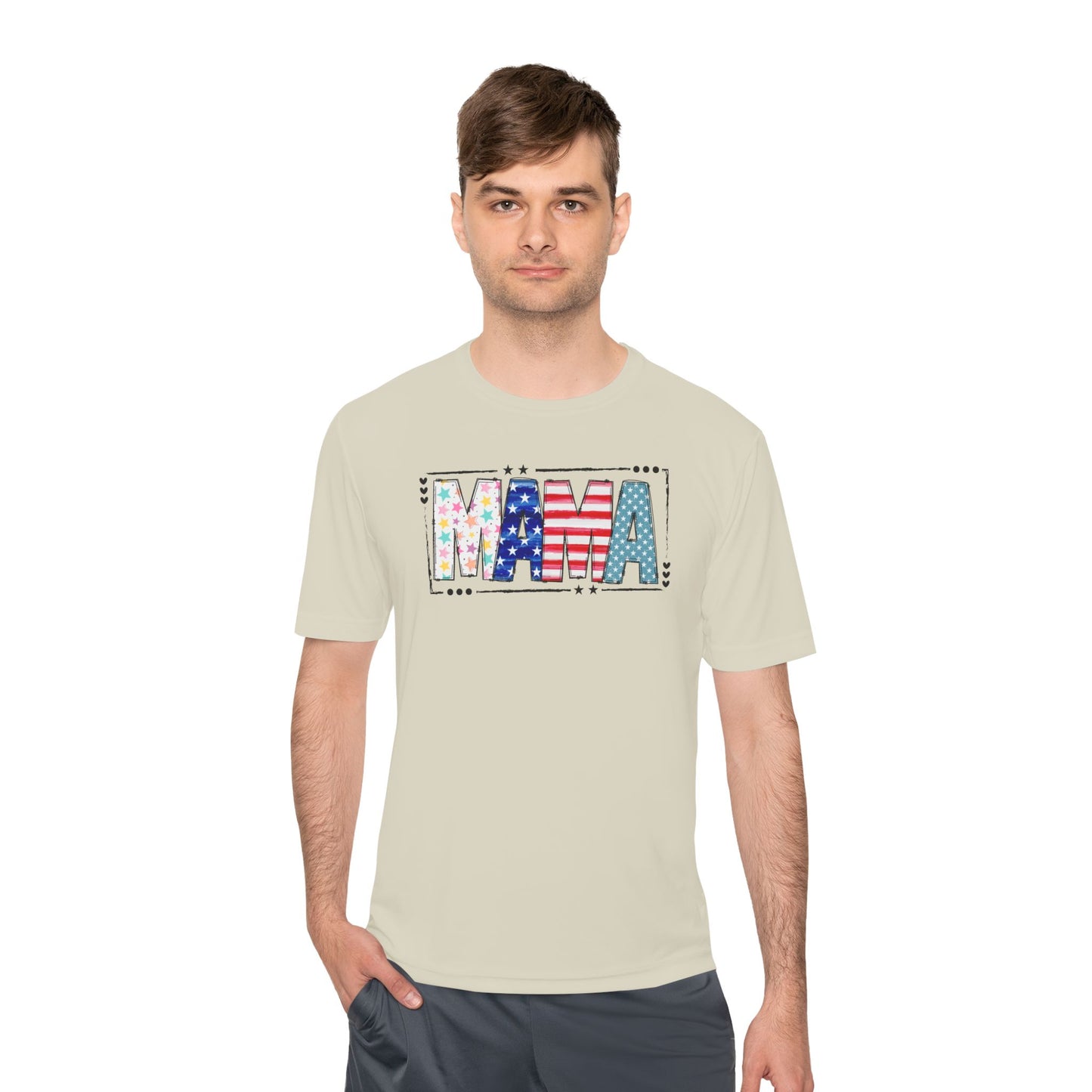 MAMA Patriotic Graphic Tee — USA Flag & Stars Moisture-Wicking Shirt