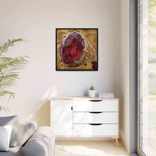 Oval Ruby Filigree on Antique Atlas Framed Canvas