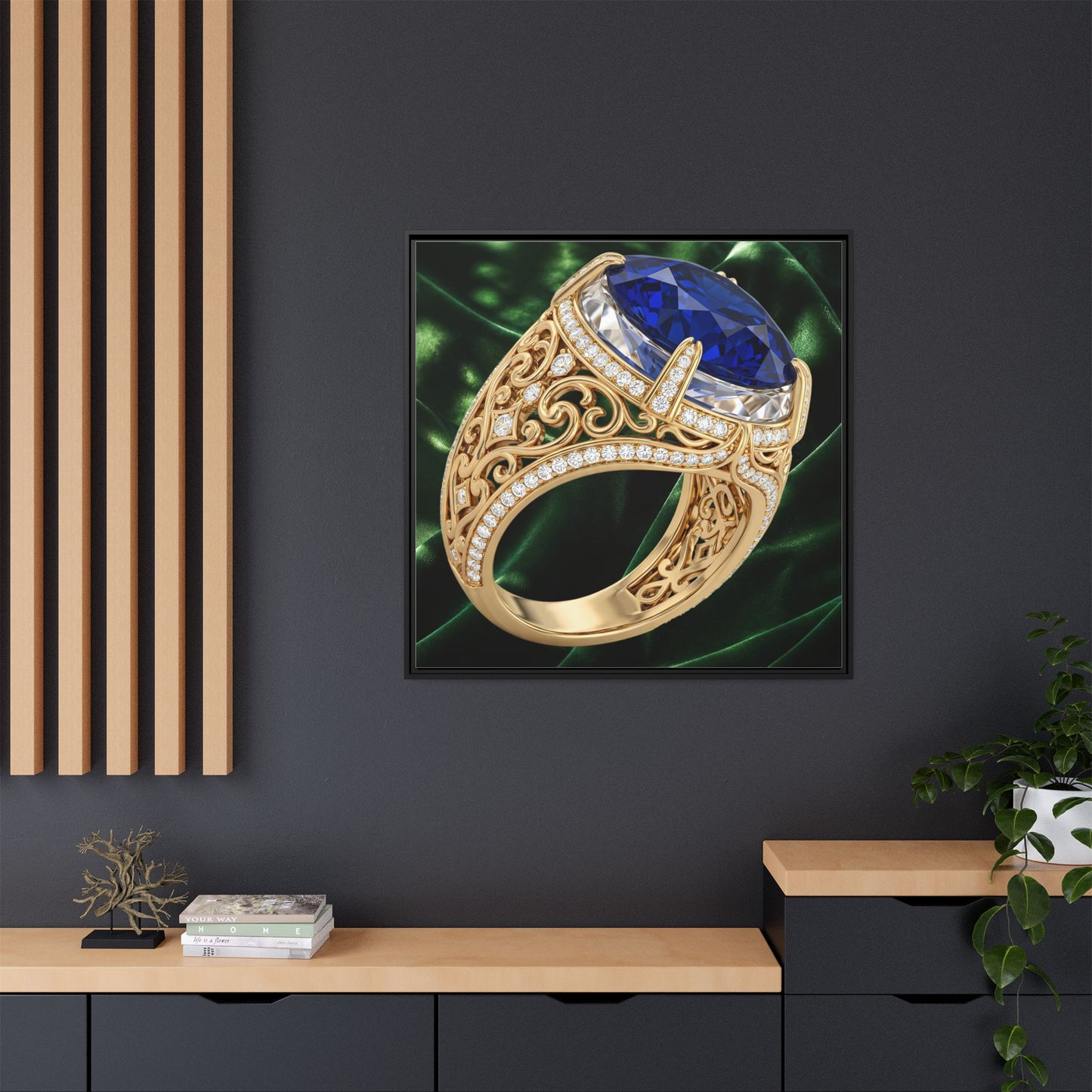 Blue Sapphire Ring in Profile Framed Canvas