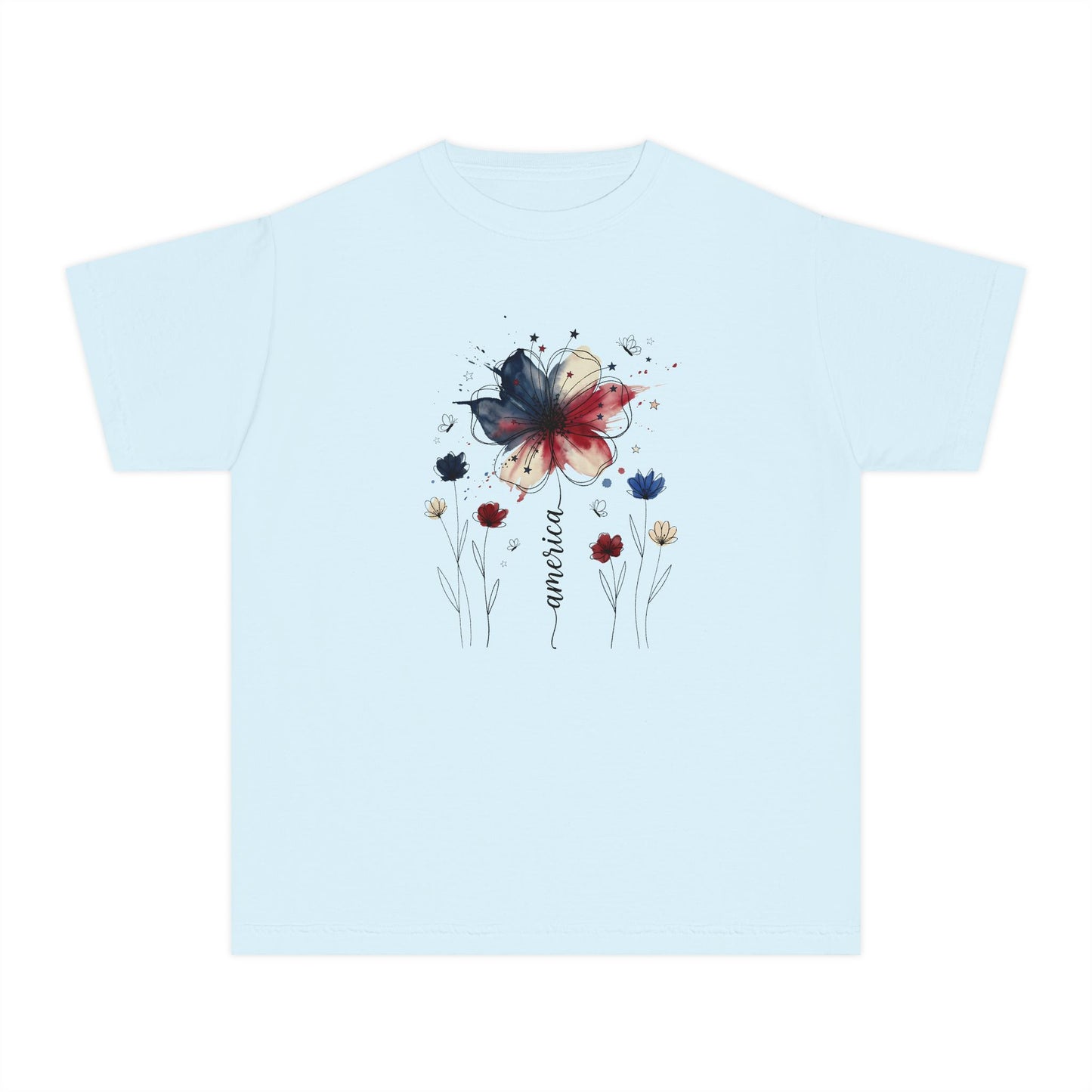 Watercolor Patriotic Butterfly Youth T-Shirt