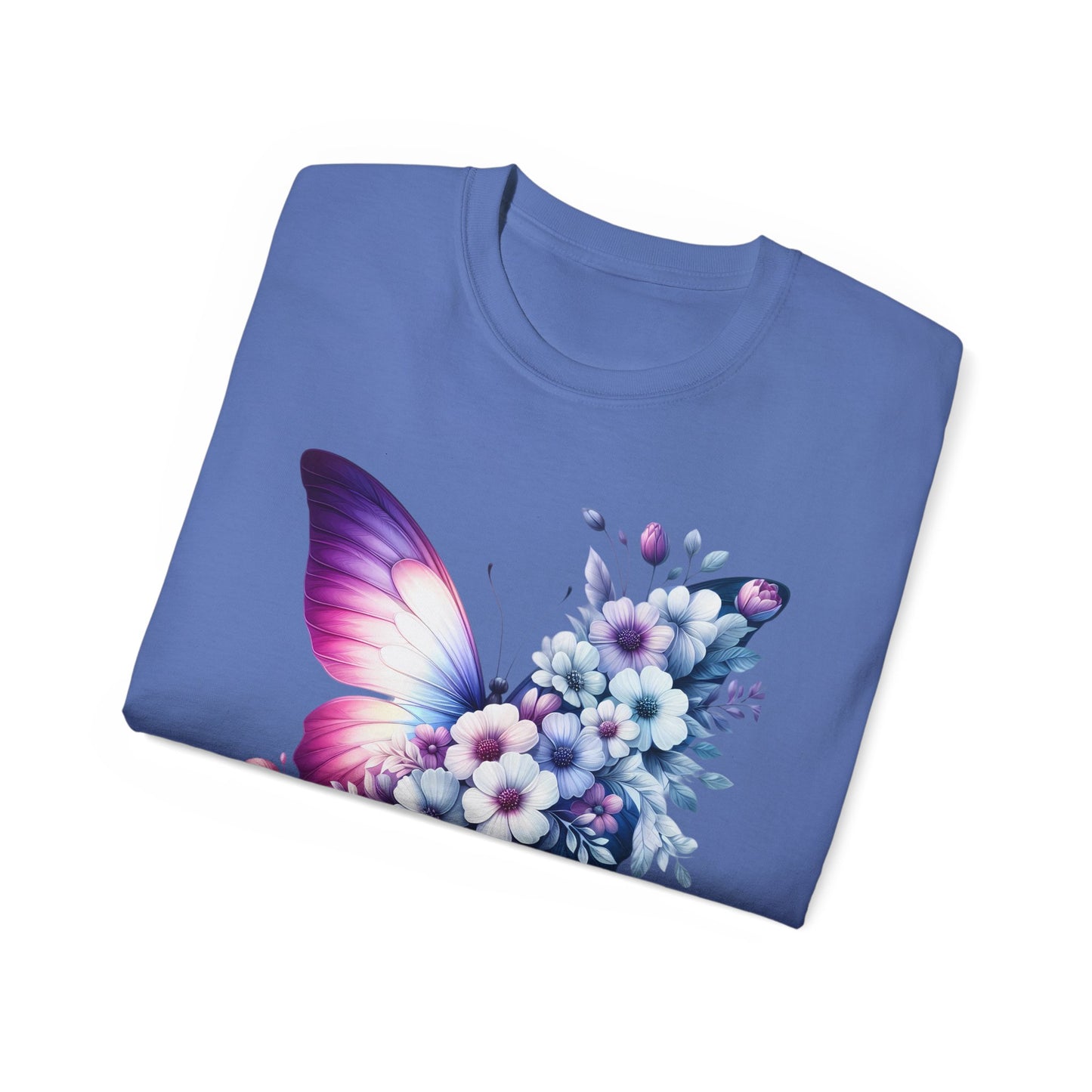 Purple Butterfly Floral Graphic T-Shirt
